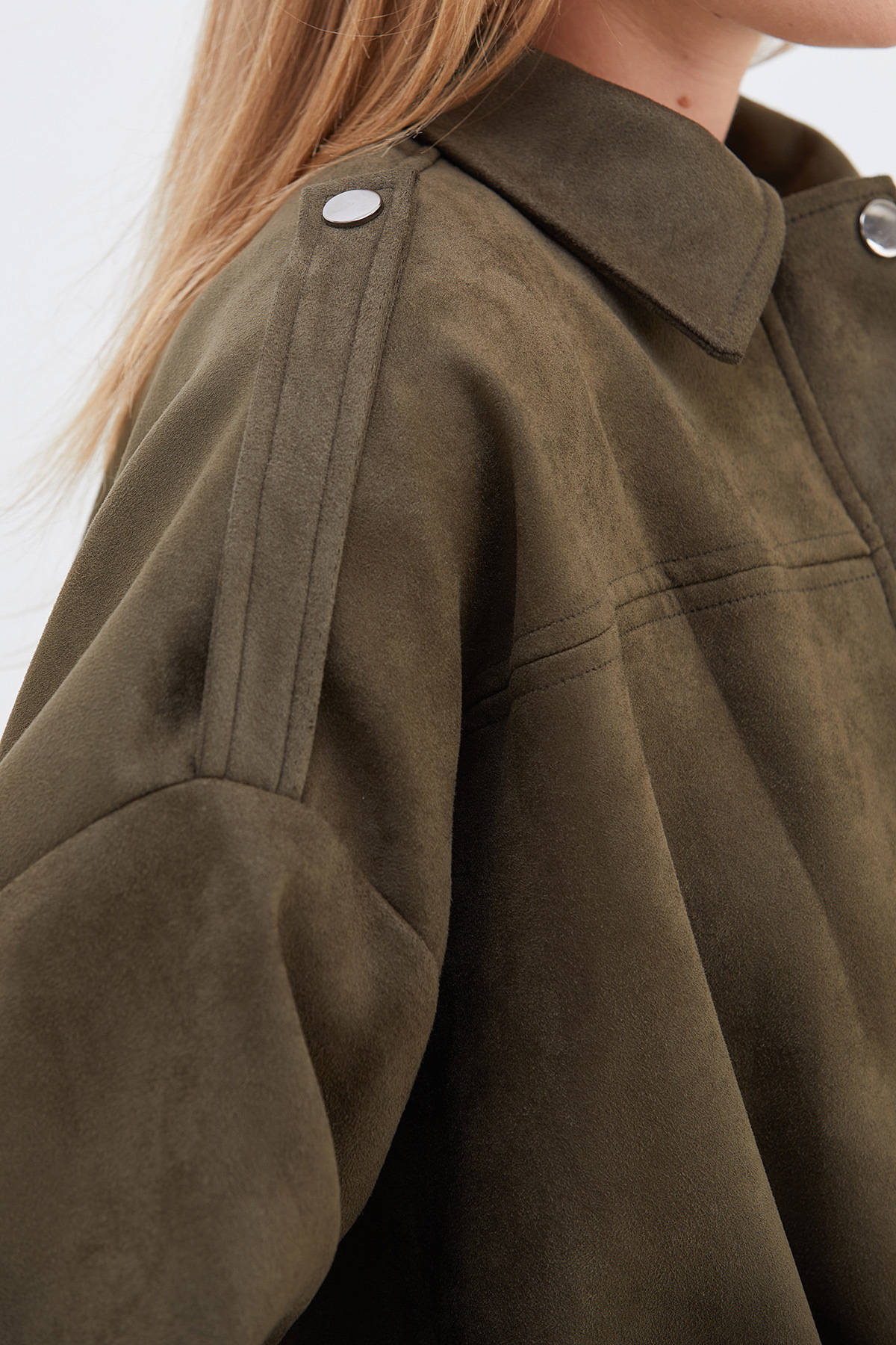 Fulla Moda Fermuarlı Polo Yaka Süet Bomber Ceket görsel 5