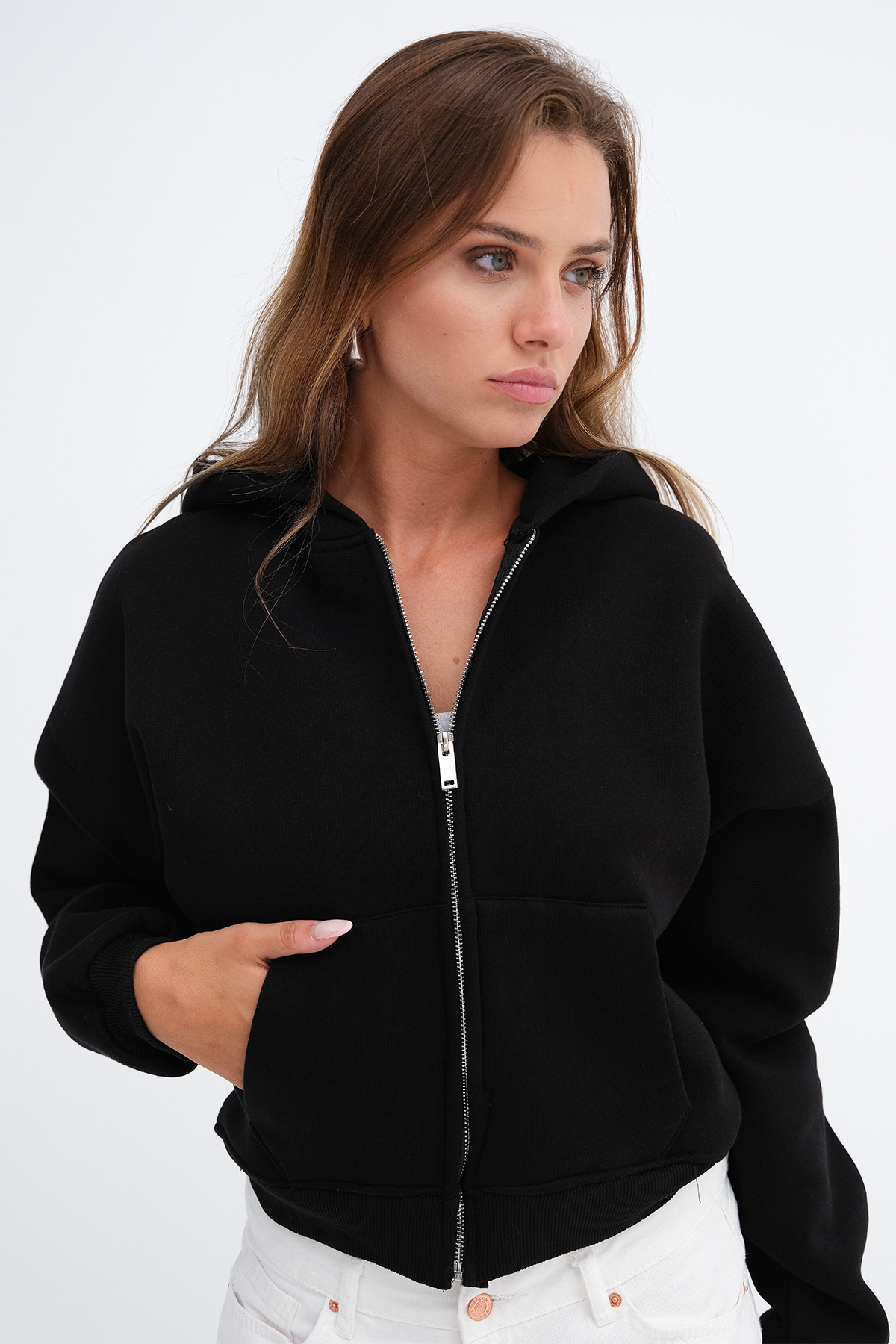 Addax Kapüşonlu Şardonlu Sweatshirt H13246 görsel 4