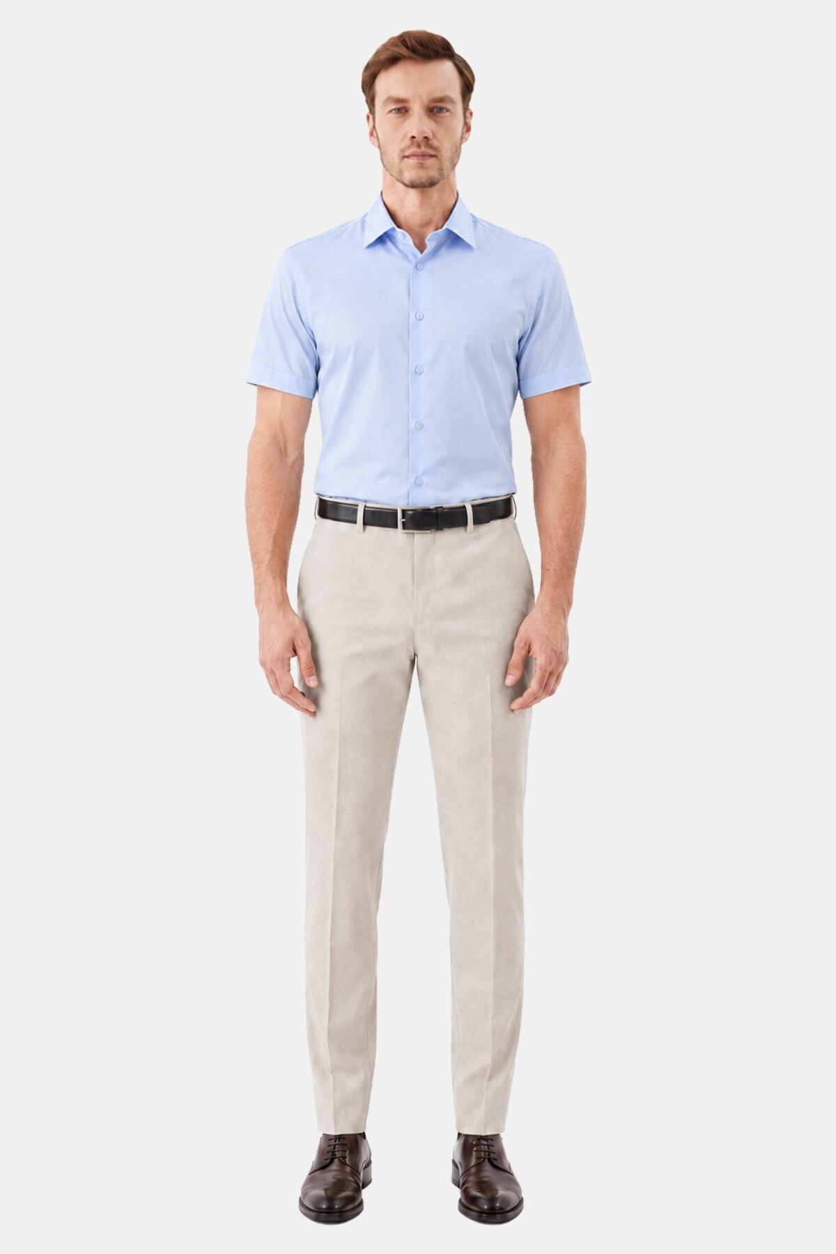 Sabri Özel Mavi Pamuklu Regular Fit Kısa Kollu Klasık Yaka Gömlek — آبی SS2100192-R004