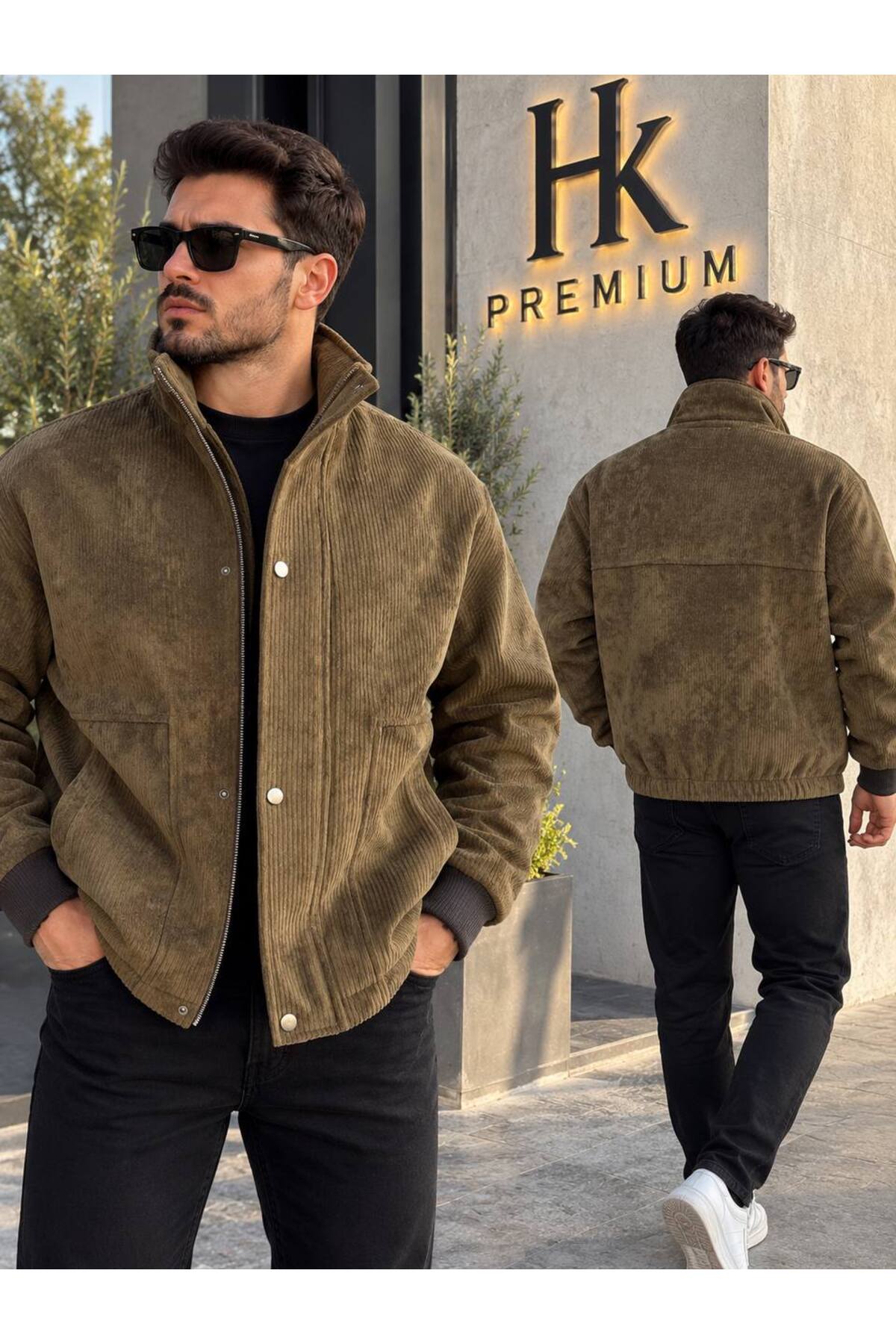 HK Premium Tekstil Erkek Fitilli Kadife Mont Astarsız Oversize Dik Yaka Çıtçıtlı Bomber Ceket