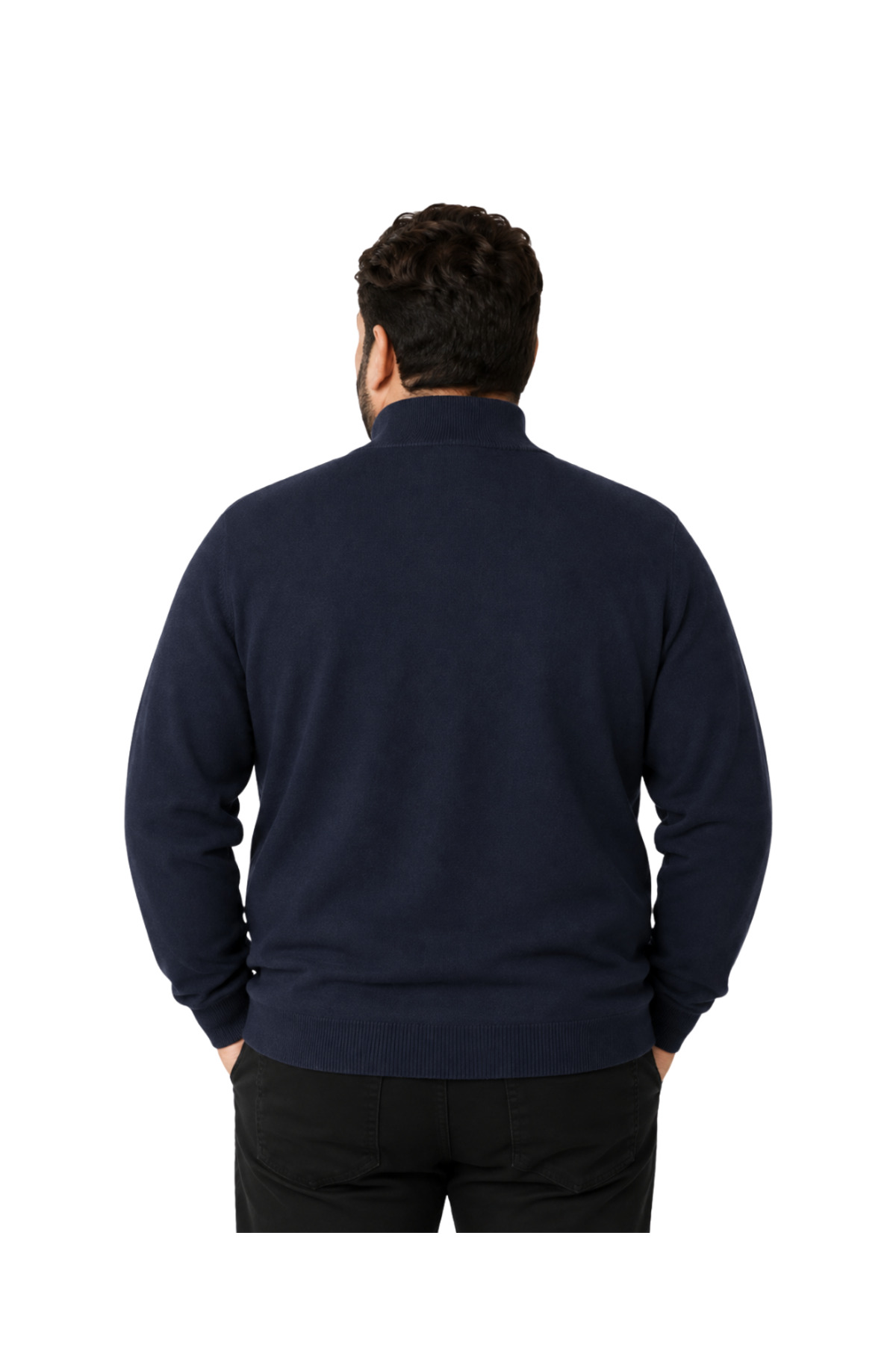 BattalModa Erkek Büyük Beden Lacivert Fermuarlı Dik Yaka Pamuklu Hırka 3XL-4XL-5XL-6XL görsel 3
