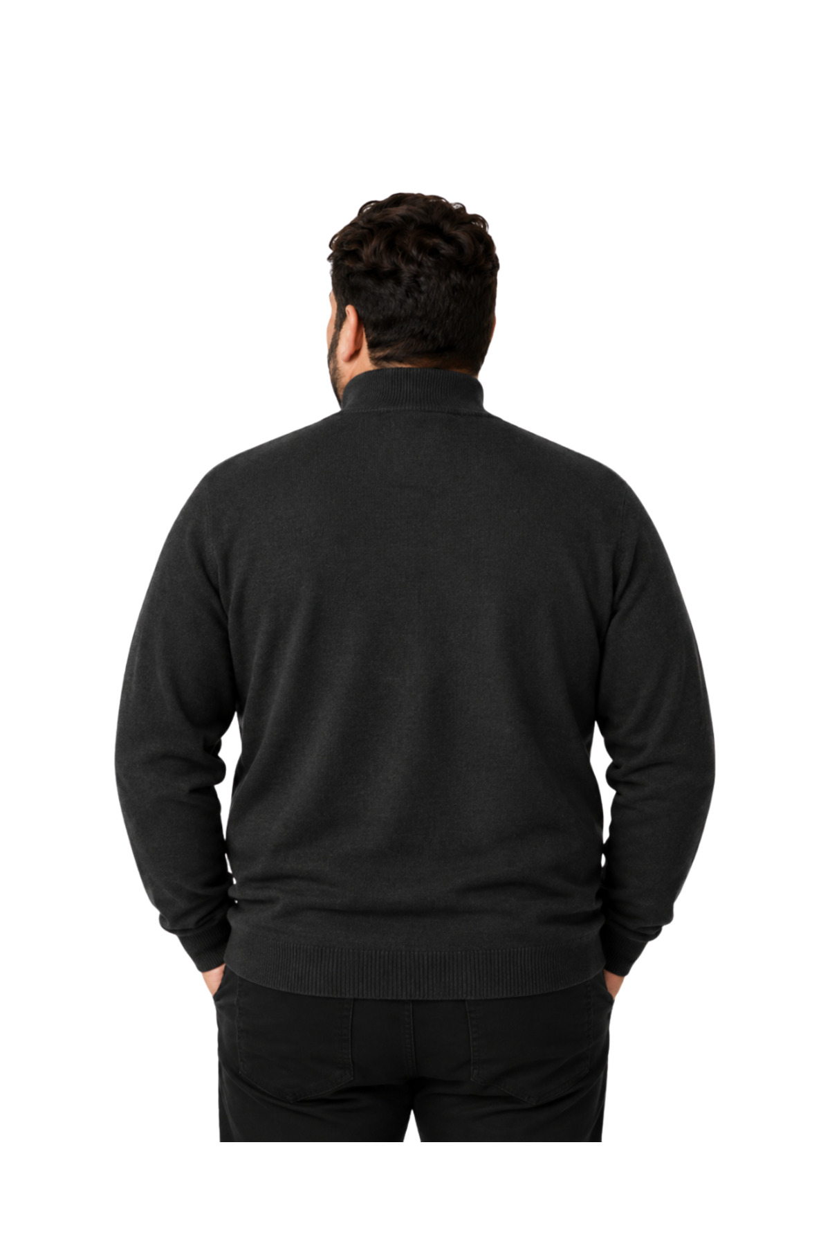 BattalModa Erkek Büyük Beden Antrasit Fermuarlı Dik Yaka Pamuklu Hırka 3XL-4XL-5XL-6XL görsel 3