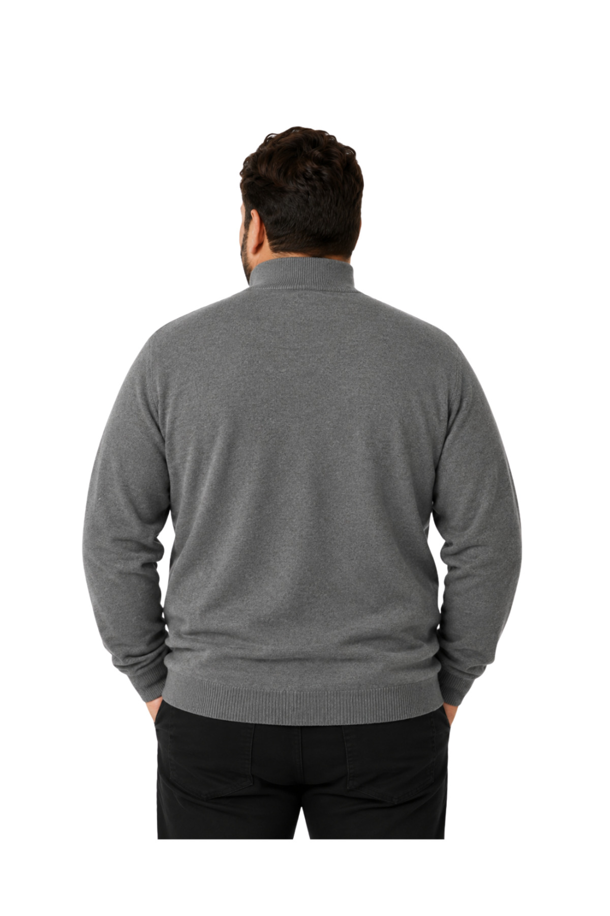 BattalModa Erkek Büyük Beden Füme Fermuarlı Dik Yaka Pamuklu Hırka 3XL-4XL-5XL-6XL görsel 3