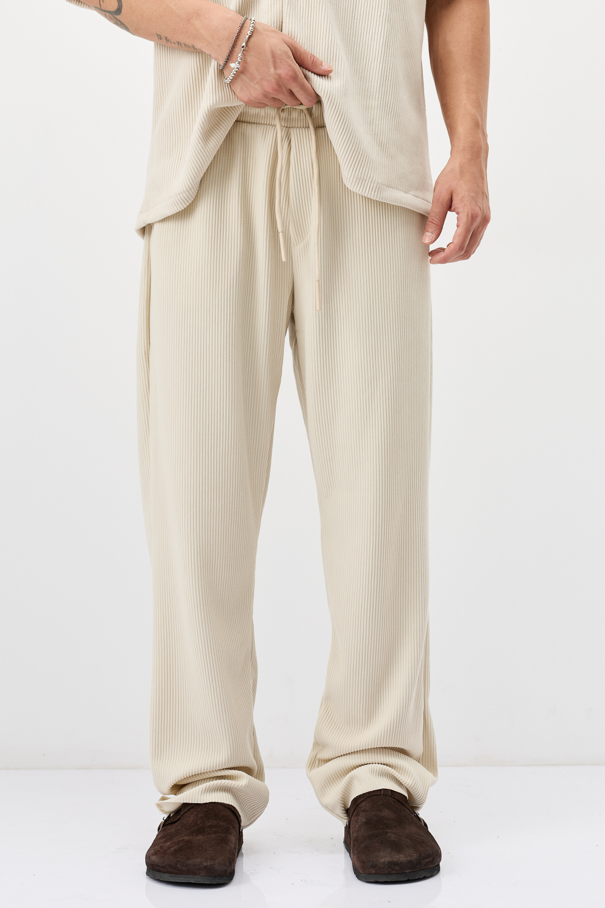 Fitilli Baggy Fit Pantolon — بژ VS12-015