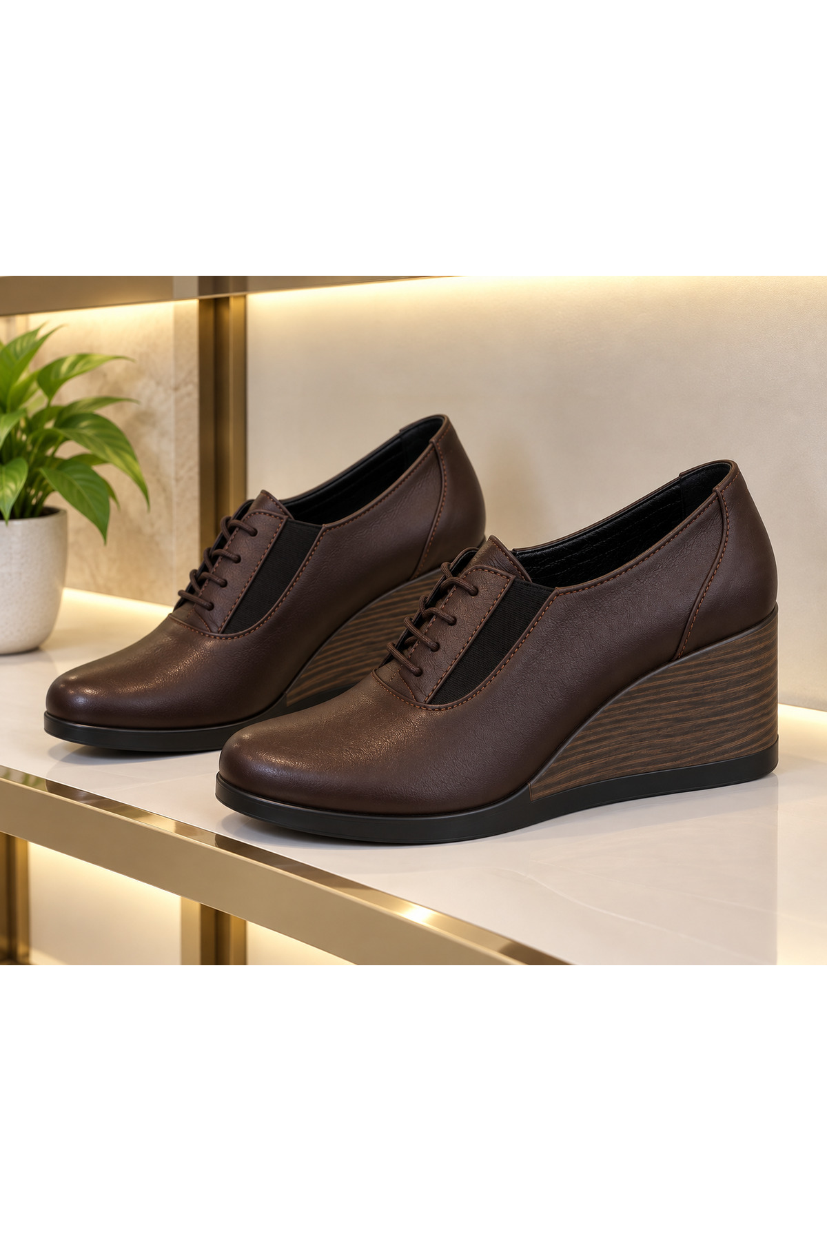 Maiss Shoes 1940 Kadın Hakiki Deri Bağcıklı Dolgu Topuk Günlük Ayakkabı görsel 3