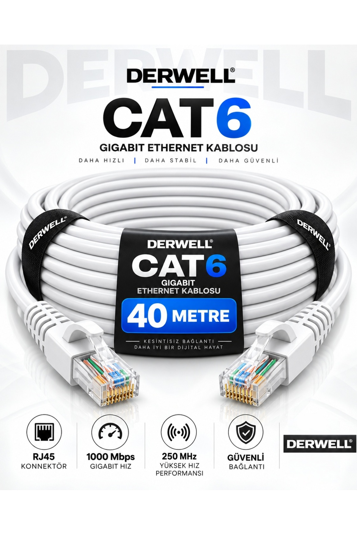 Yeni 2026 40 Metre CAT6 Ethernet İnternet Kablosu Uçları Hazır RJ45 Konnektörlü Yüksek Hızlı Kesintisiz Bilgisayar PC Modem Router Smart TV Oyun Konsolu Uyumlu 1000 Mbps Gigabit LAN Ağ Bağlantı Kablo