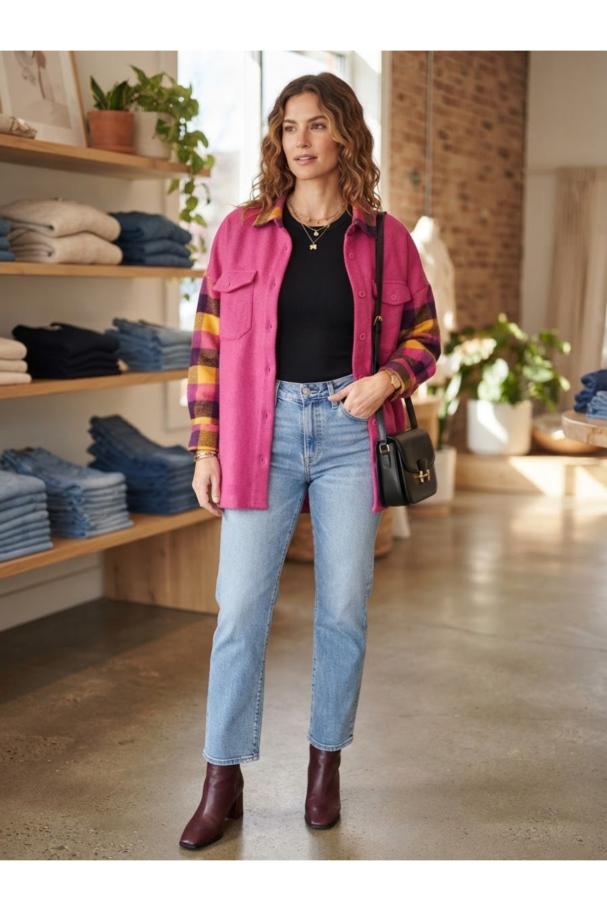 Polologin Butik - Pembe Sarı Ekose Oduncu Gömlek