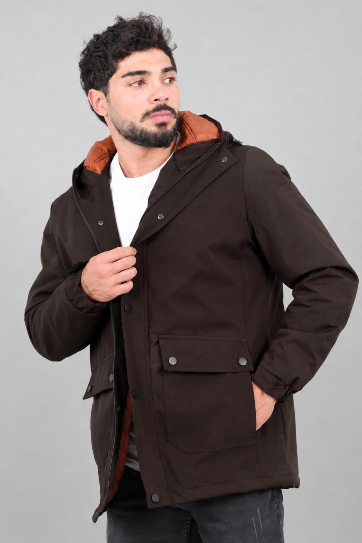 Stilkombin Kapitoneli Torba Cep Sabit Kapüşon Kışlık Mont PLDP 3039_50527