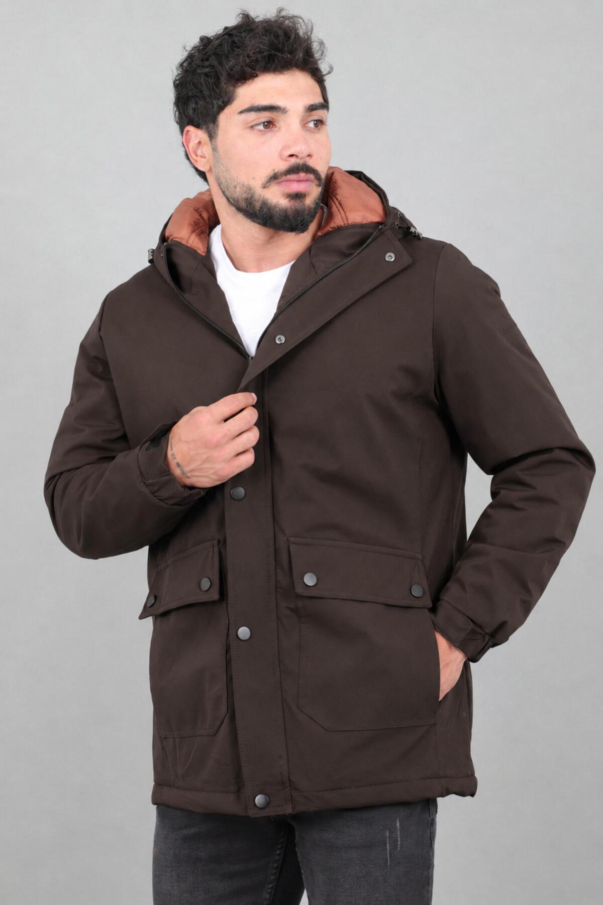 Stilkombin Kapitoneli Torba Cep Sabit Kapüşon Kışlık Mont PLDP 3039_50527 görsel 3