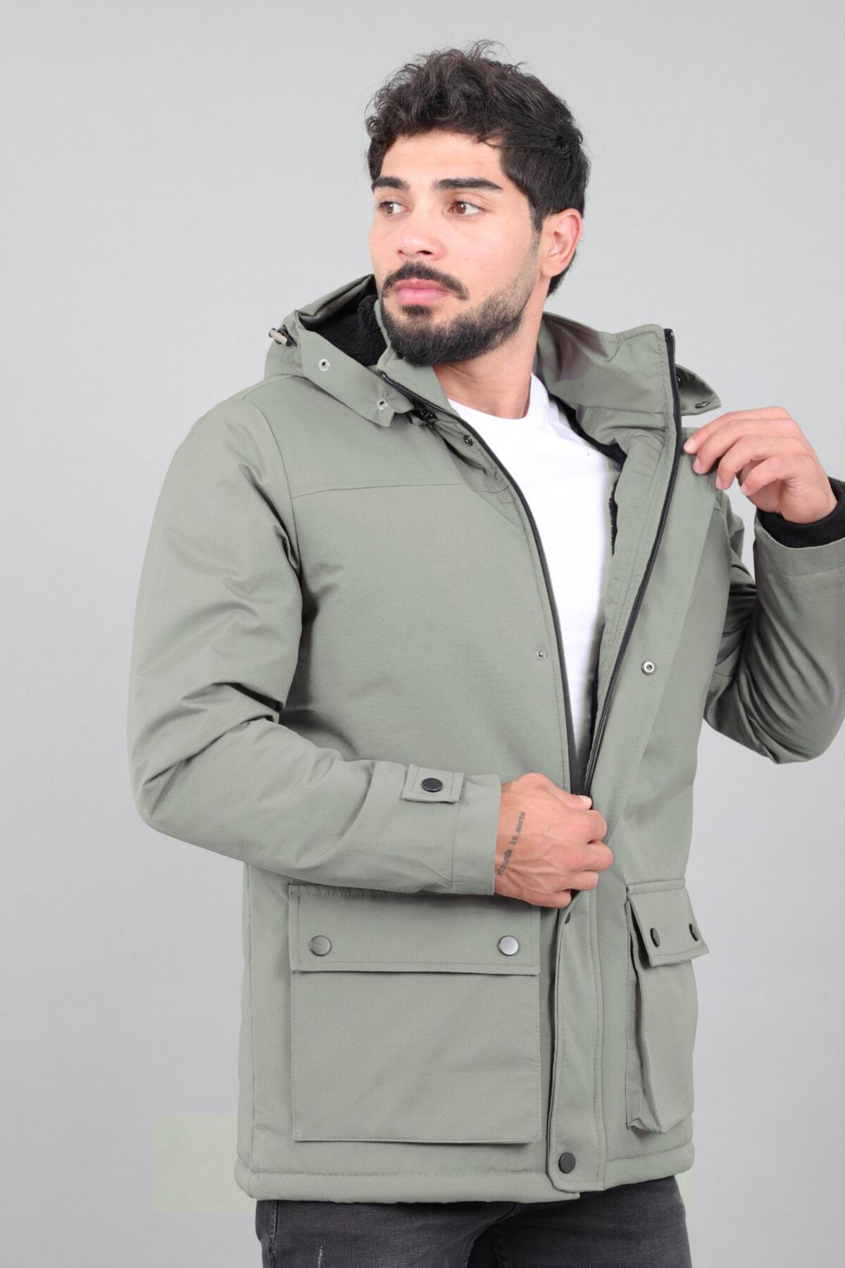 Stilkombin Box Kumaş Torba Cep İçi Kürklü Kışlık Mont Kaban PLDP 3037_50526 görsel 4