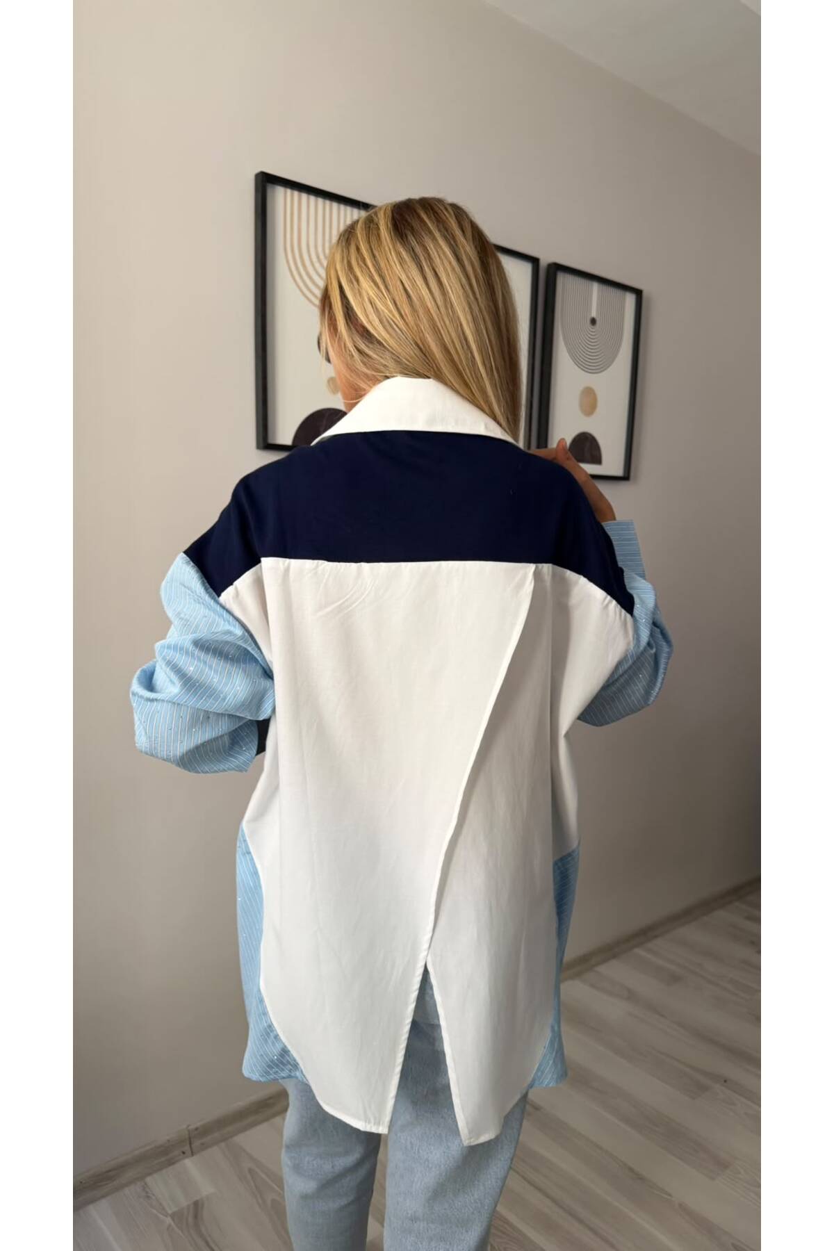 İNVİSUS Triko Detaylı Tasarım Oversize Poplin Gömlek görsel 8