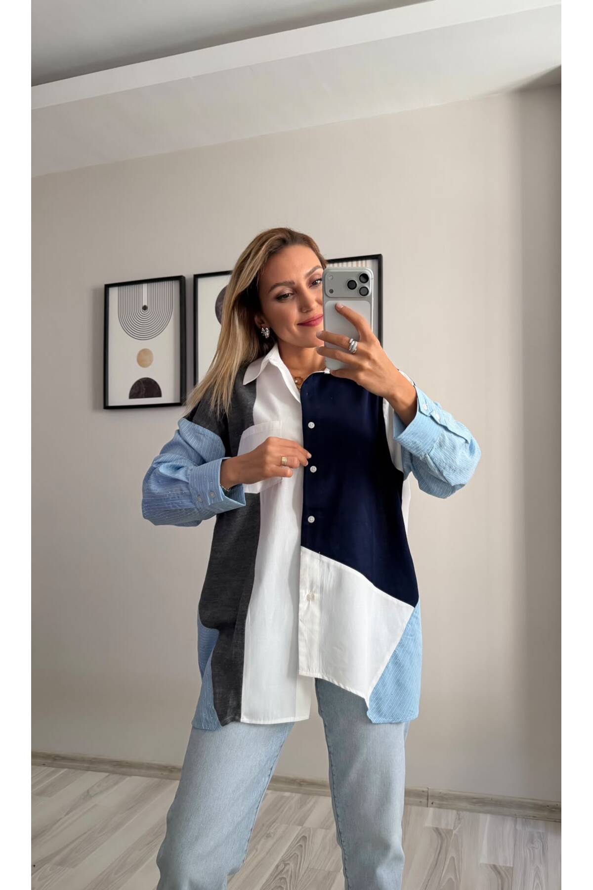 İNVİSUS Triko Detaylı Tasarım Oversize Poplin Gömlek görsel 5