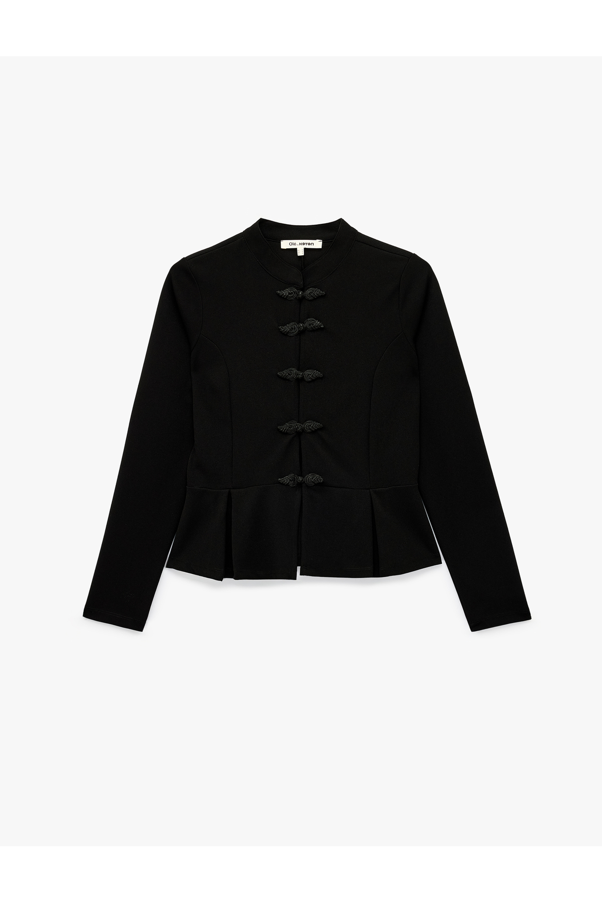 Koton Mandarin Yaka Süslü Düğme Detaylı Slim Fit Uzun Kollu Krep Tişört