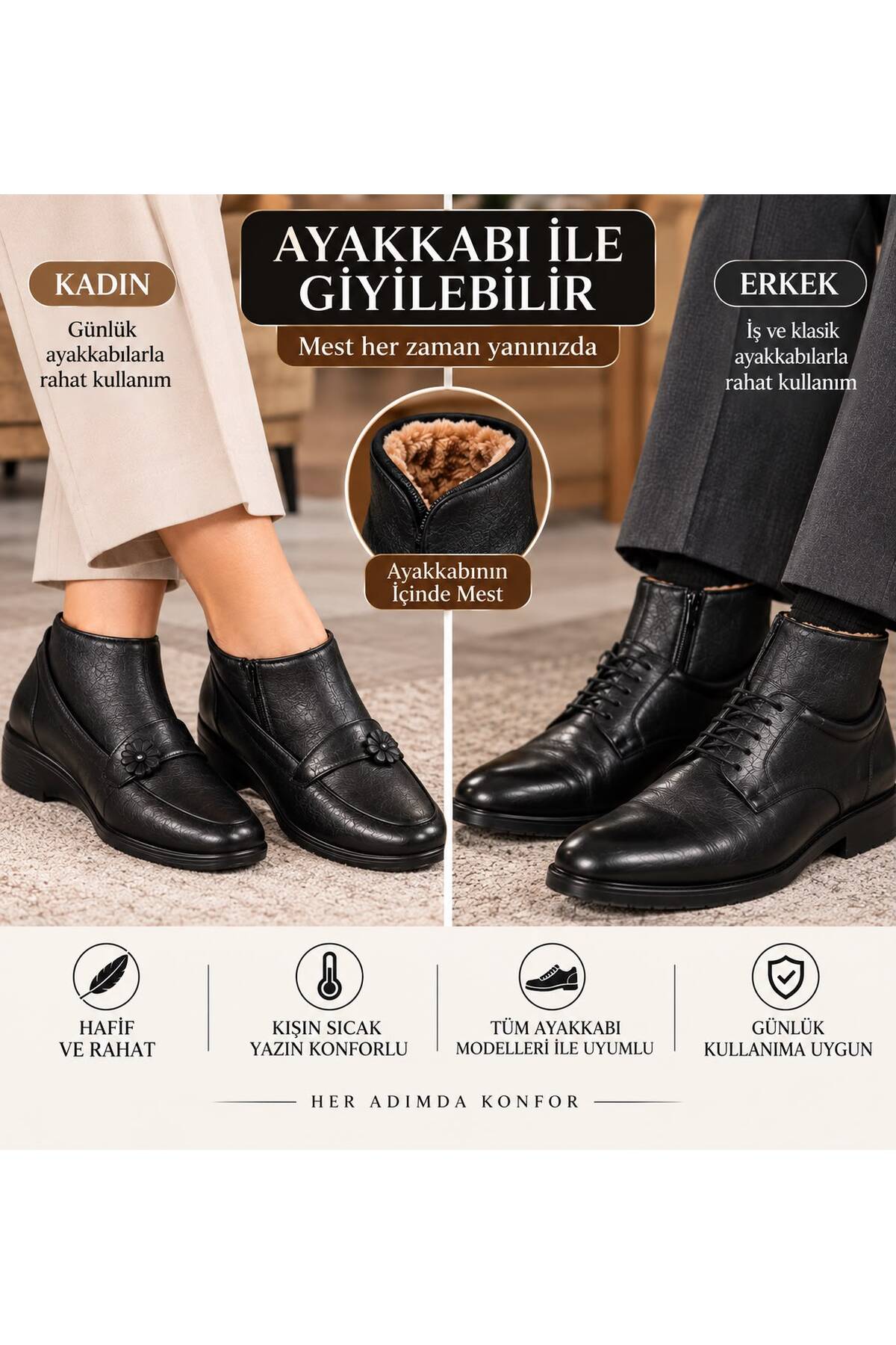 SOLERIUM SHOES Çorap Mest kürklü %100 Hakiki Deri fermuarlı görsel 3