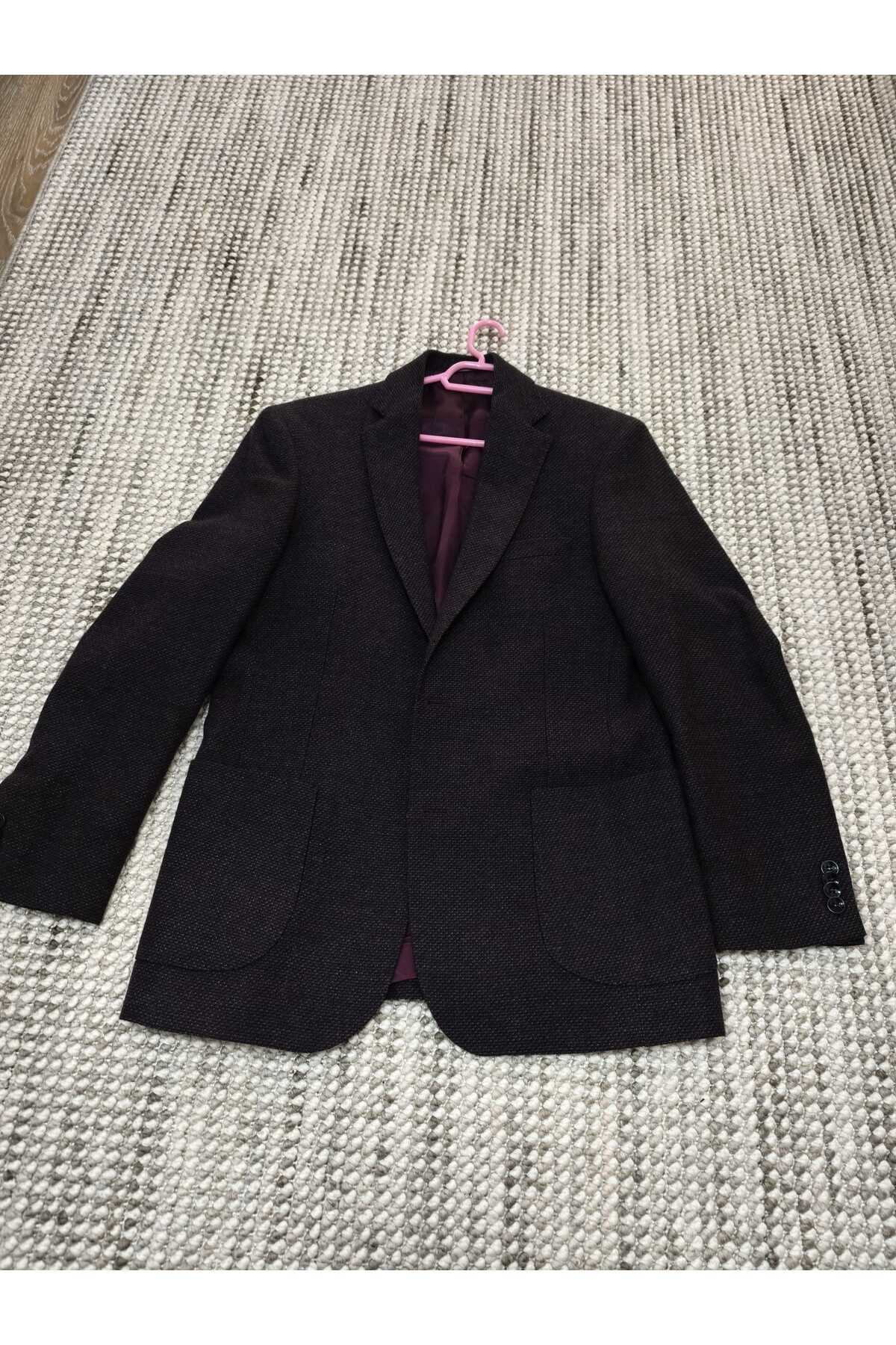 Genel Markalar Mürdüm Renk Dokulu Stil Slim Fit Erkek Blazer Ceket
