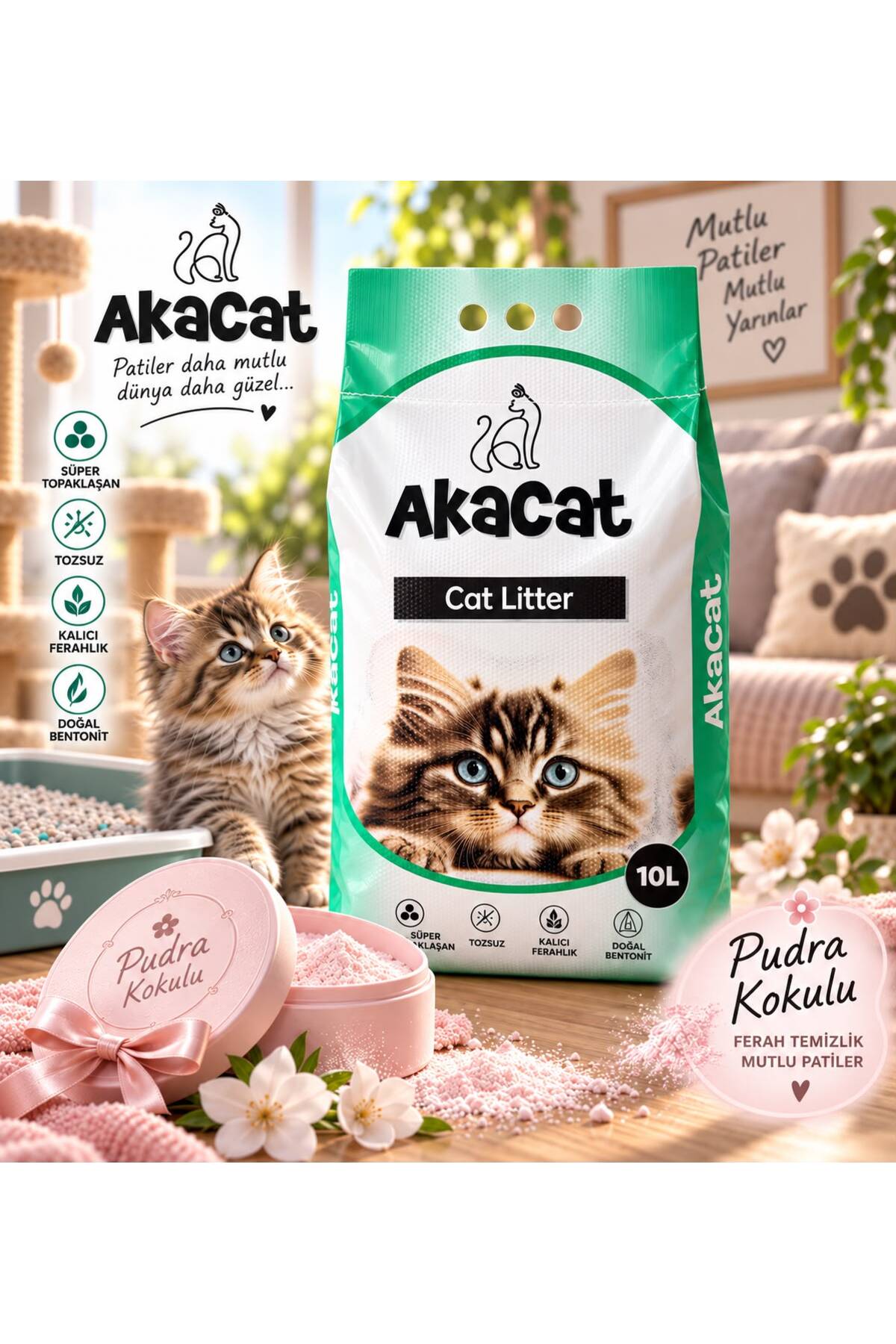 AKACAT Pudra Kokulu Süper Topaklanan Premium 10 Lt