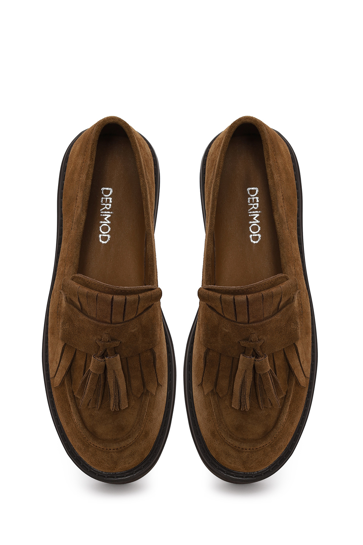 Derimod Kadın Camel Kalın Tabanlı Püsküllü Süet Deri Loafer AF450014DS görsel 4