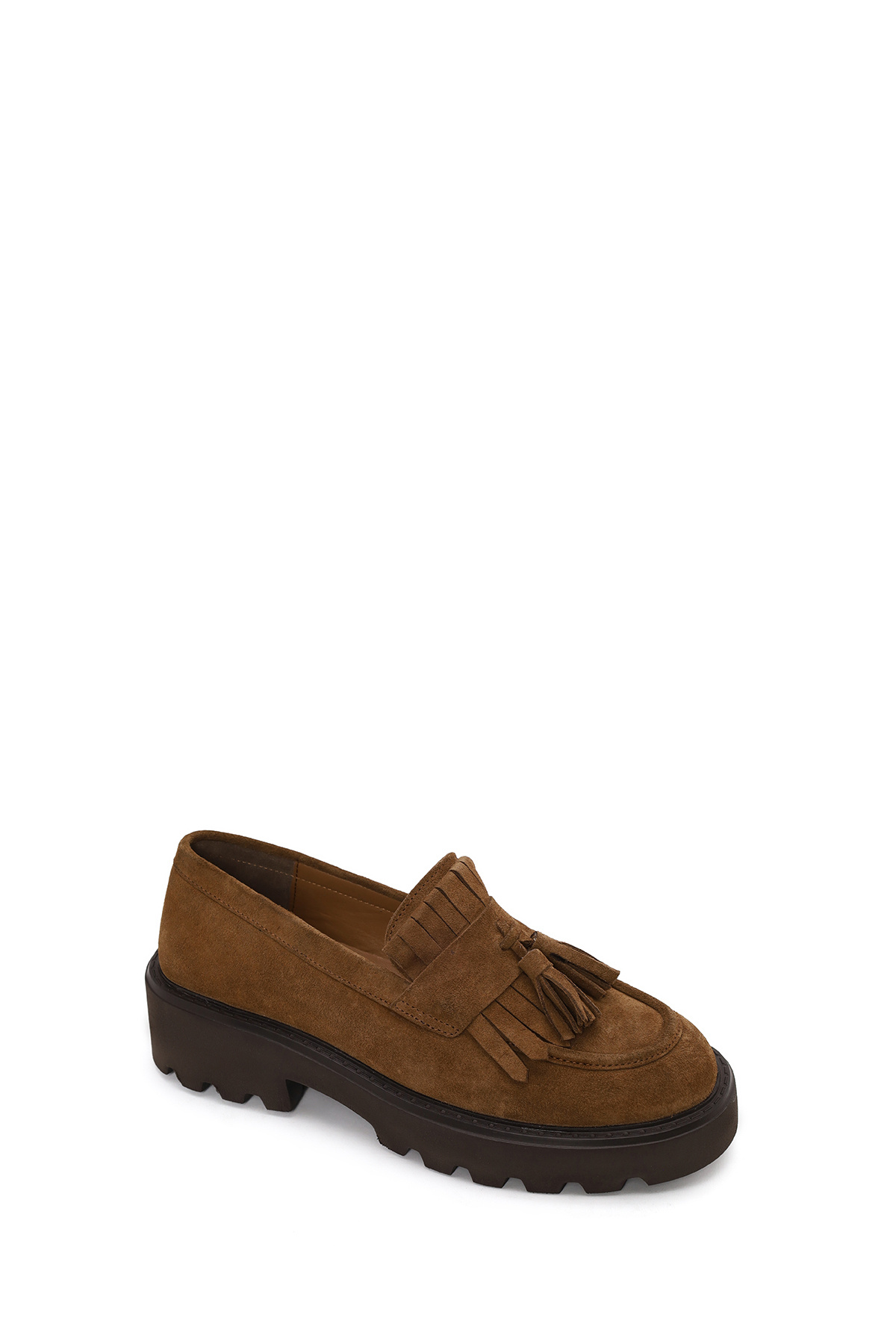 Derimod Kadın Camel Kalın Tabanlı Püsküllü Süet Deri Loafer AF450014DS görsel 7
