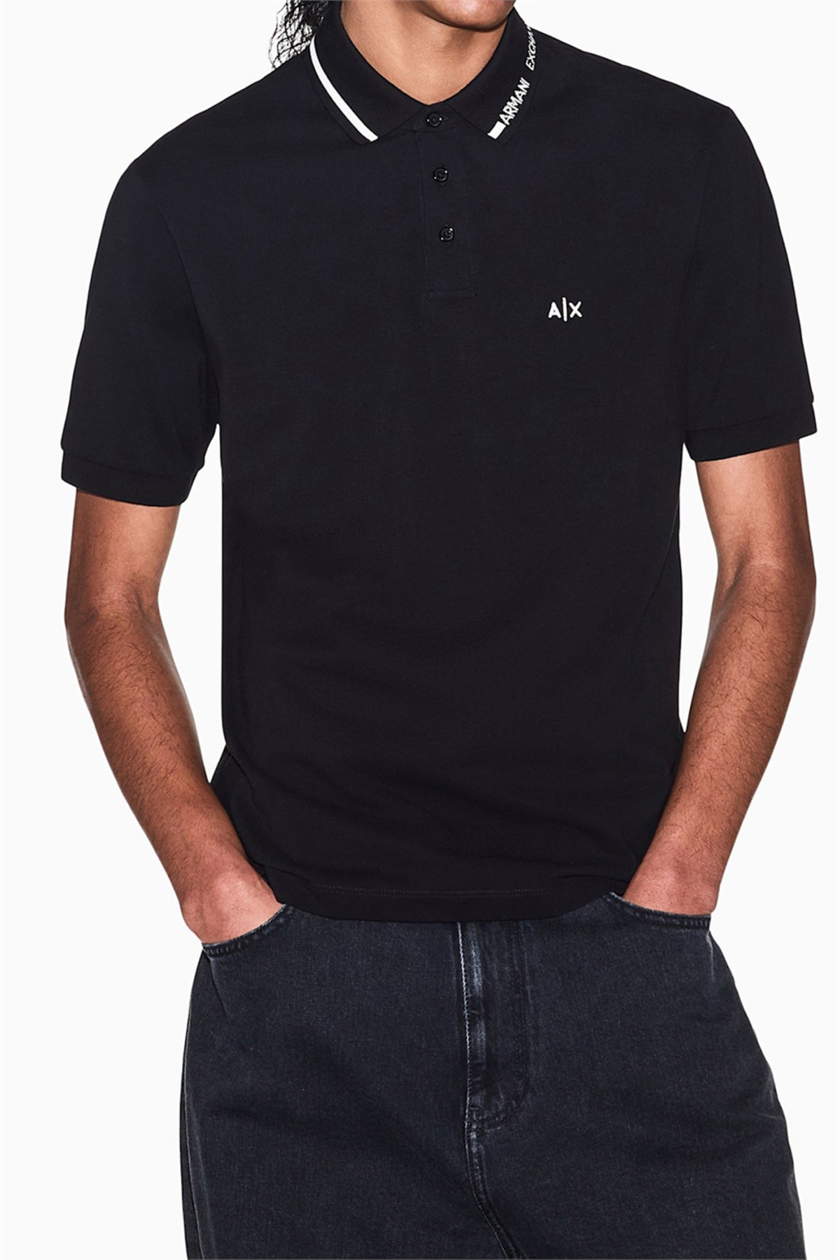 تی شرت یقه دار مردانه مشکی آرمانی اکسچنج پولوشرت Armani Exchange