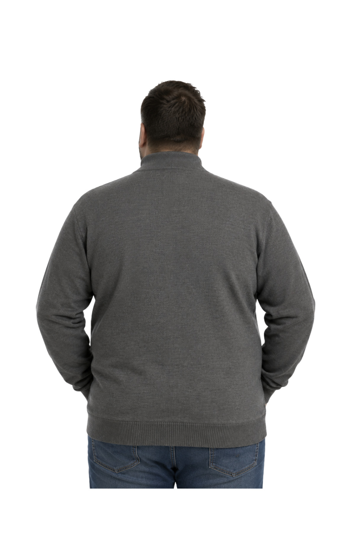 BattalModa Erkek Büyük Beden Koyu Vizon Basic Cepli Triko Hırka 3XL-4XL-5XL-6XL görsel 3