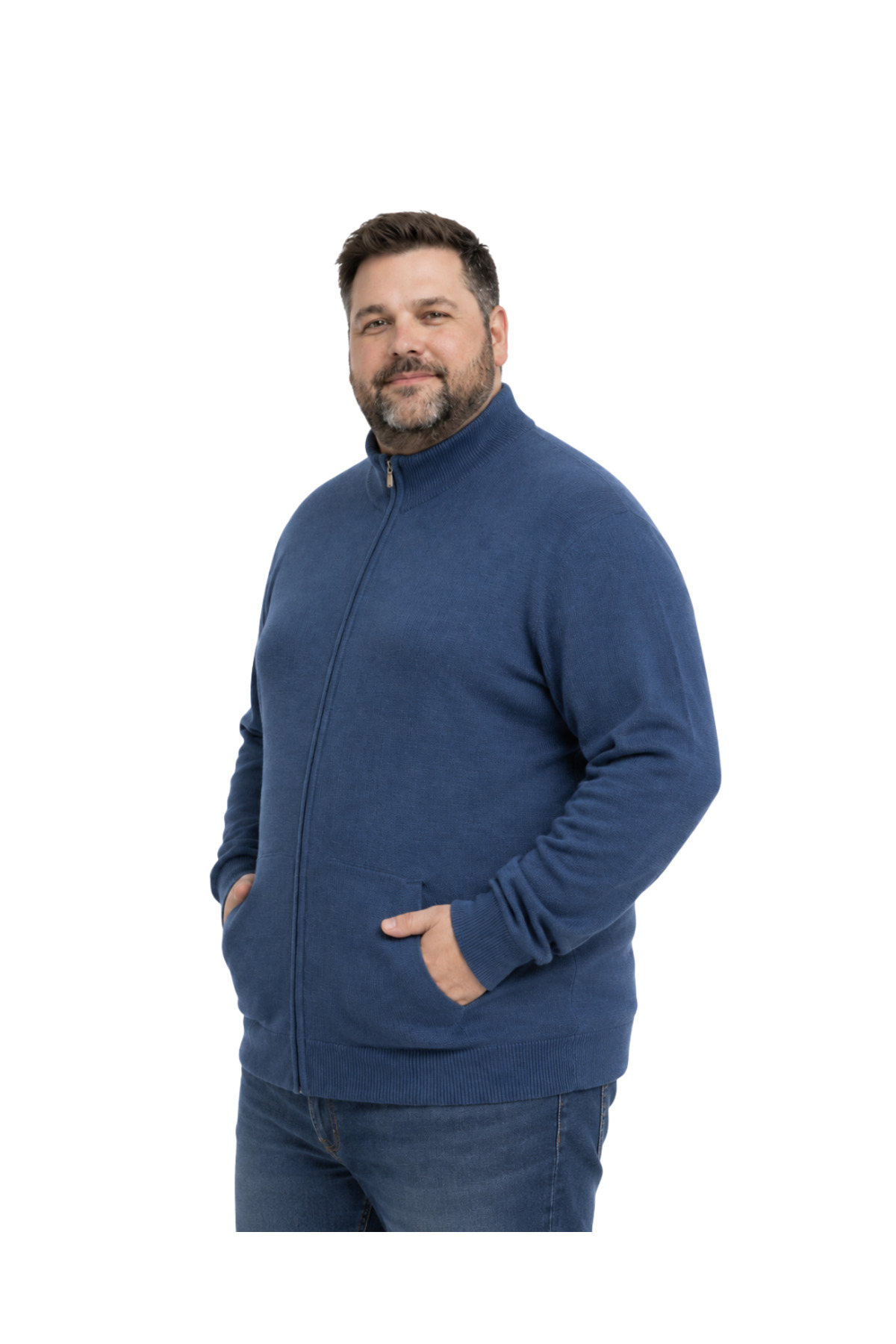 BattalModa Erkek Büyük Beden İndigo Basic Cepli Triko Hırka 3XL-4XL-5XL-6XL görsel 2
