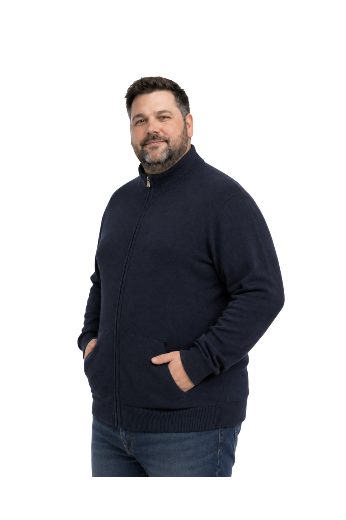 BattalModa Erkek Büyük Beden Lacivert Basic Cepli Triko Hırka 3XL-4XL-5XL-6XL görsel 2