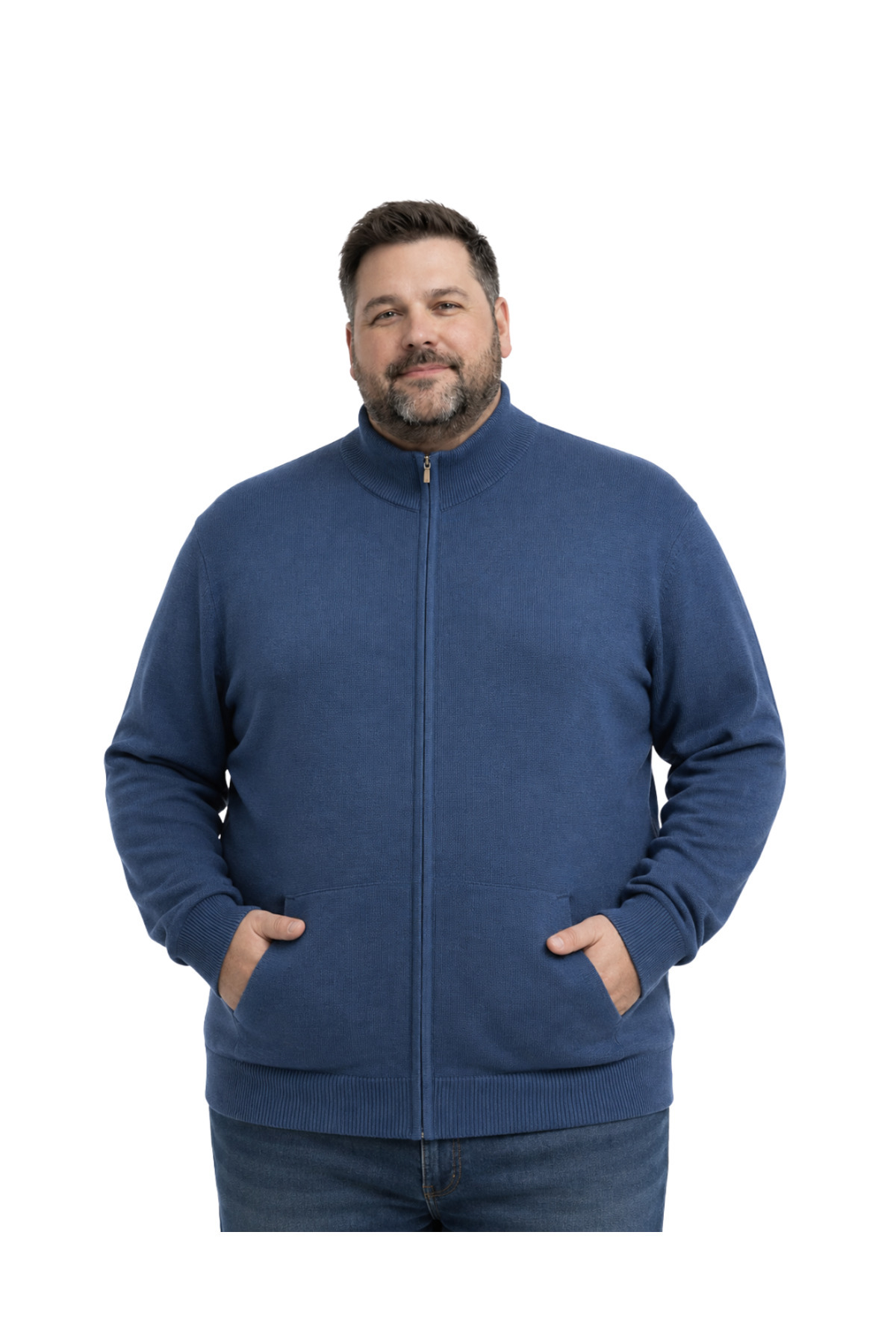 BattalModa Erkek Büyük Beden İndigo Basic Cepli Triko Hırka 3XL-4XL-5XL-6XL