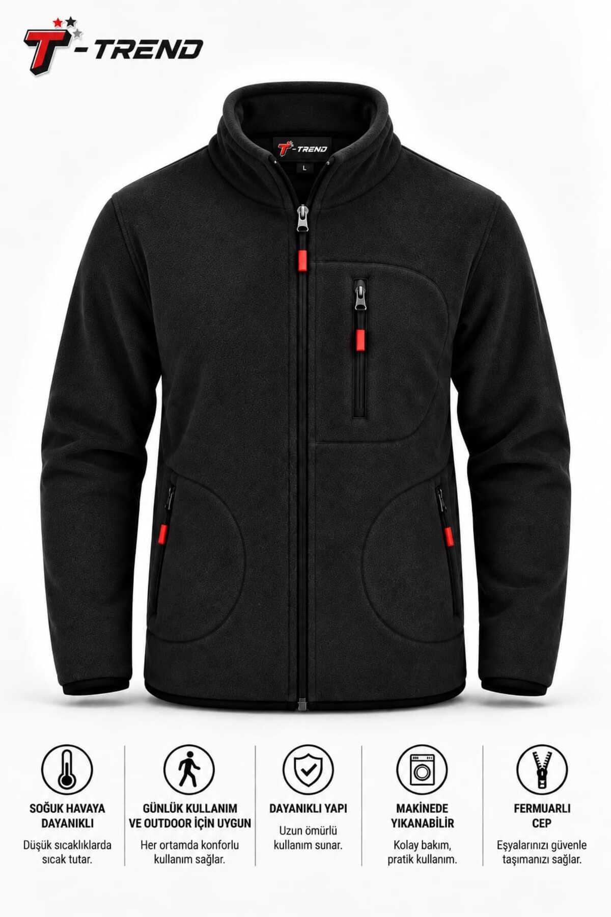 T.trend POLAR CEKET İKİLİ SET SİYAH GRİ REGULAR KALIP ERKEK/UNİSEX görsel 4