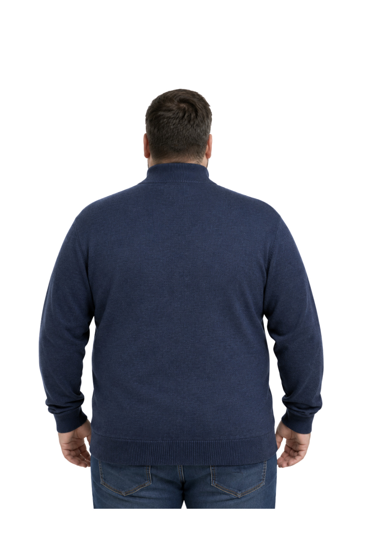 BattalModa Erkek Büyük Beden Melanj Lacivert Basic Cepli Triko Hırka 3XL-4XL-5XL-6XL görsel 3