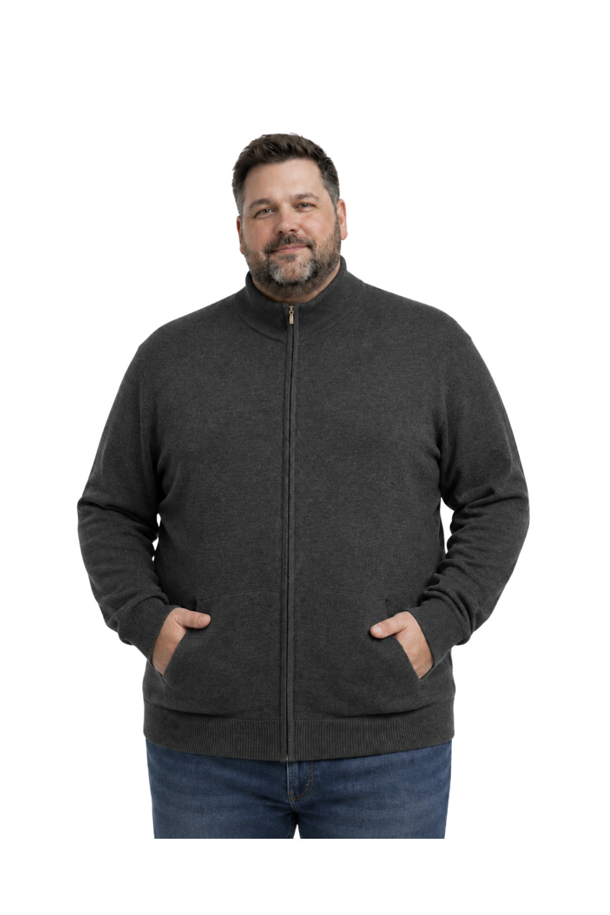 BattalModa Erkek Büyük Beden Antrasit Basic Cepli Triko Hırka 3XL-4XL-5XL-6XL