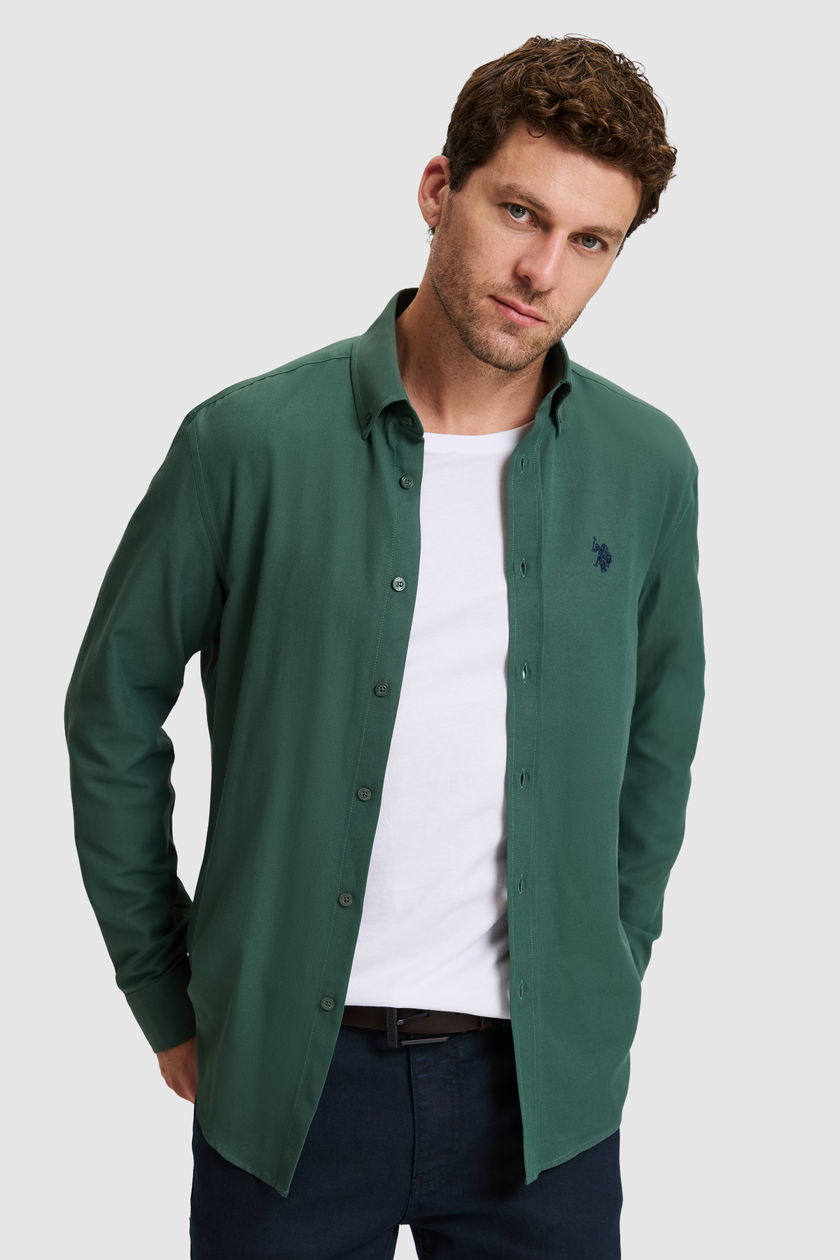 U.S. Polo Assn. Erkek Koyu Yeşil Uzun Kollu Basic Gömlek 50324708-VR079