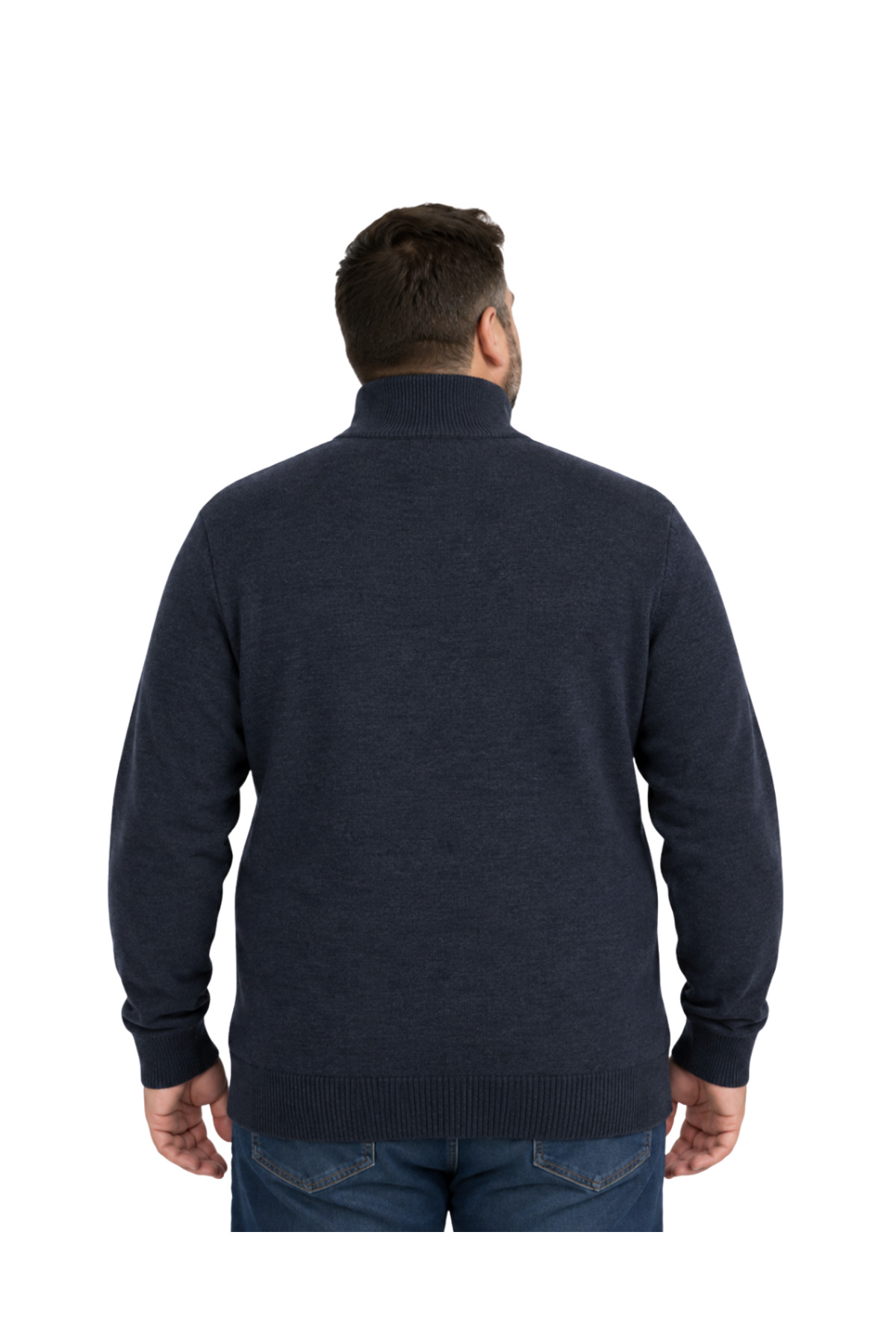 BattalModa Erkek Büyük Beden Melanj Lacivert Dikey Örgü Cepli Triko Hırka 3XL-4XL-5XL-6XL görsel 3