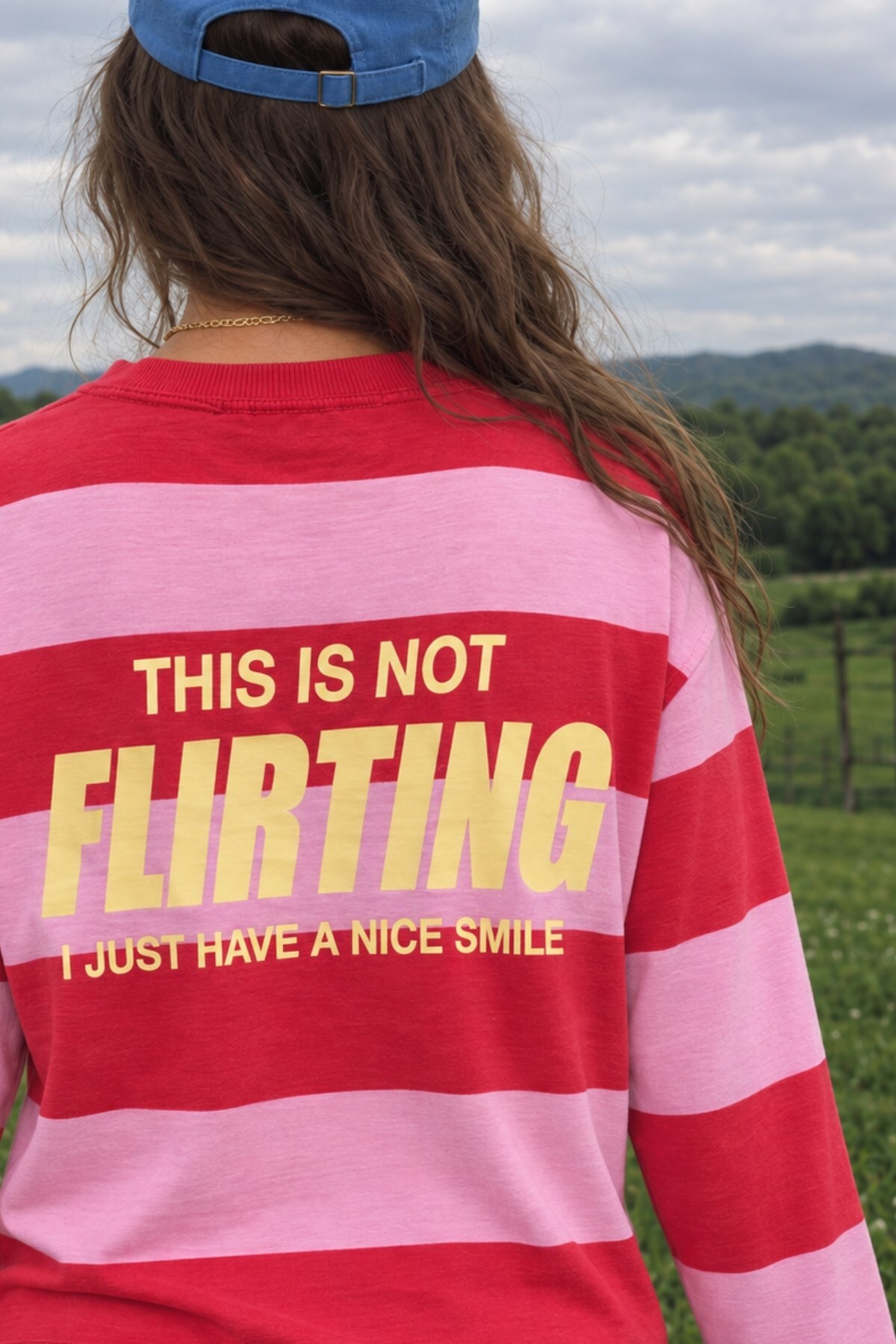 CrepTekstil Kadın Uzun Kollu Tişört This Is Not Flirting Baskılı Pembe Kırmızı Çizgili - Bisiklet Yaka, %100 Pam görsel 4