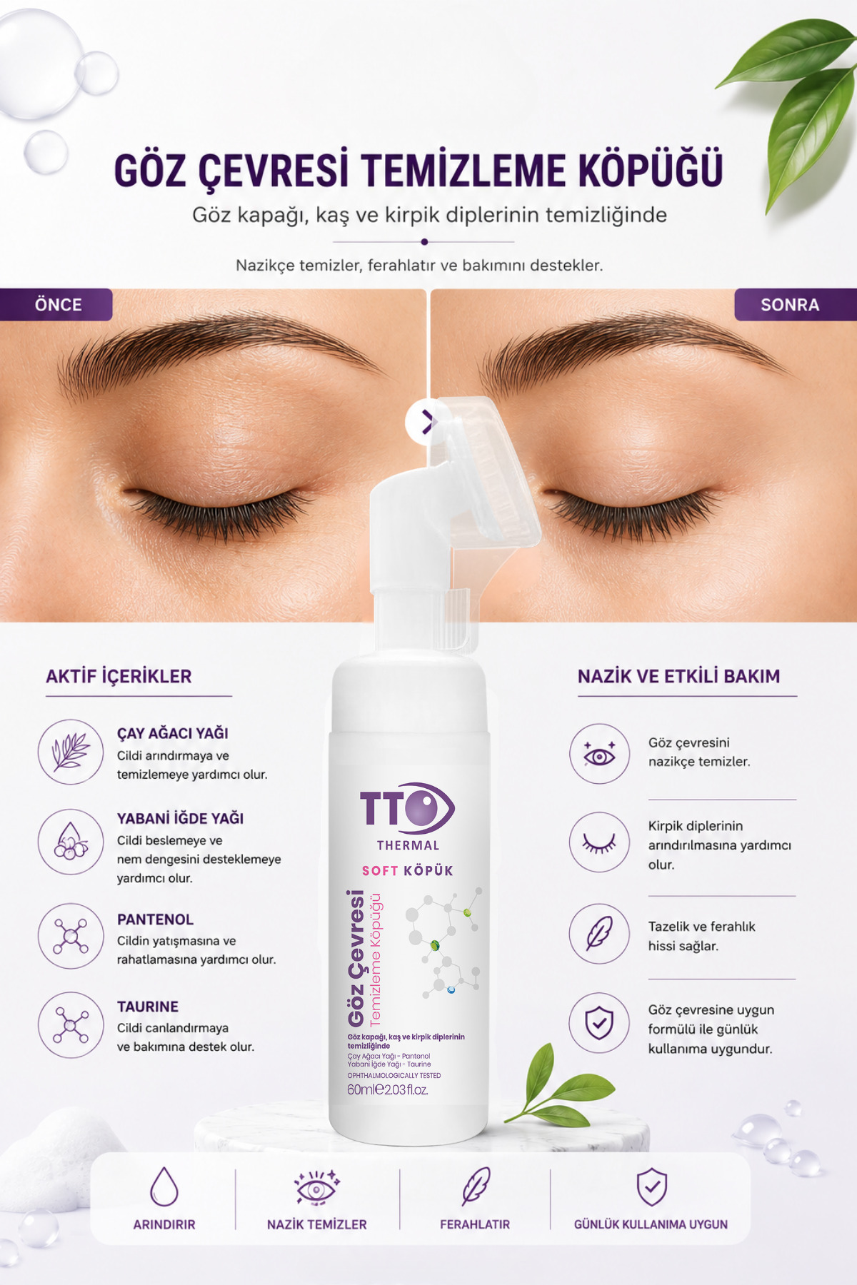Göz Çevresi Temizleme Köpüğü 60 ml Aplikatörlü Soft — 8684576003430 — تصویر 5 از 9