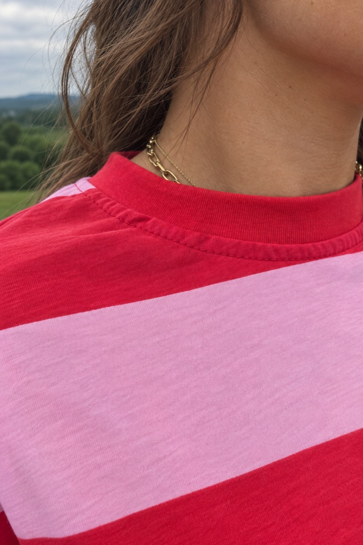 CrepTekstil Kadın Uzun Kollu Tişört This Is Not Flirting Baskılı Pembe Kırmızı Çizgili - Bisiklet Yaka, %100 Pam görsel 5