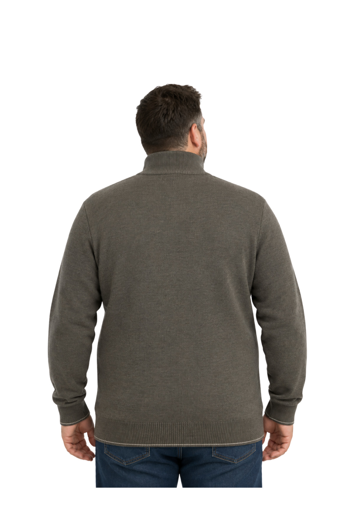 BattalModa Erkek Büyük Beden Koyu Vizon Dikey Örgü Cepli Triko Hırka 3XL-4XL-5XL-6XL görsel 3