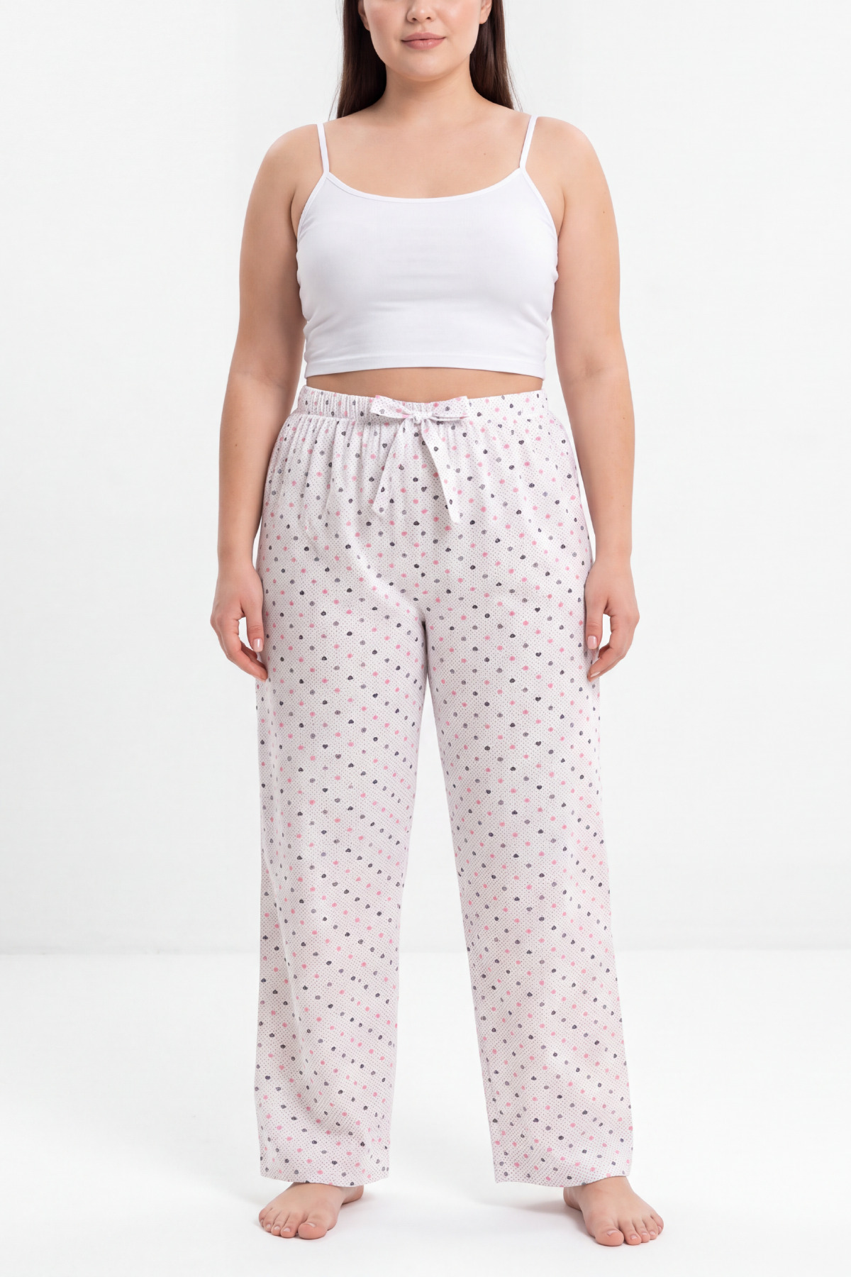 Pijahane Battal Beden 3'lü Paket Pijama Altı Büyük Beden Kalp Desenli Rahat Kesim Ev Pijama Altı görsel 2