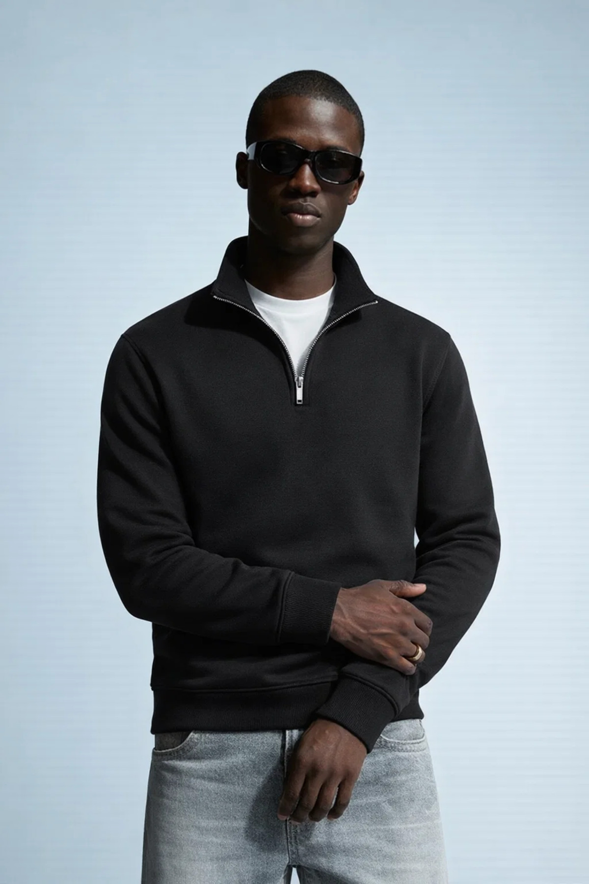 COMBİNE MİCHAİL Erkek Kışlık Örme Yaka Siyah Sweatshirt görsel 2
