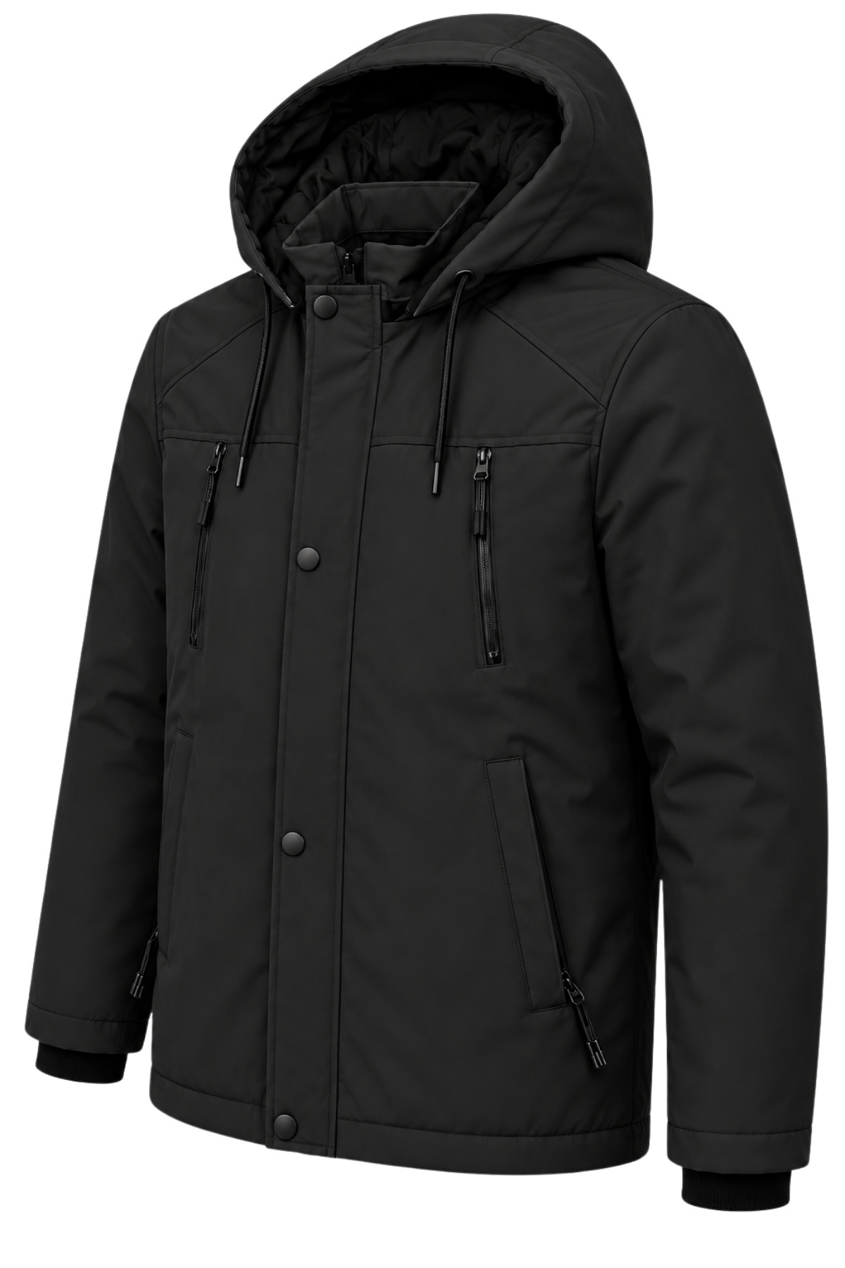 Erkek Siyah Softshell Mont Kapüşonlu Kışlık Suya Dayanıklı Fermuarlı Cepli Outdoor Mont — رنگارنگ RBSFTH012 — تصویر 3 از 5