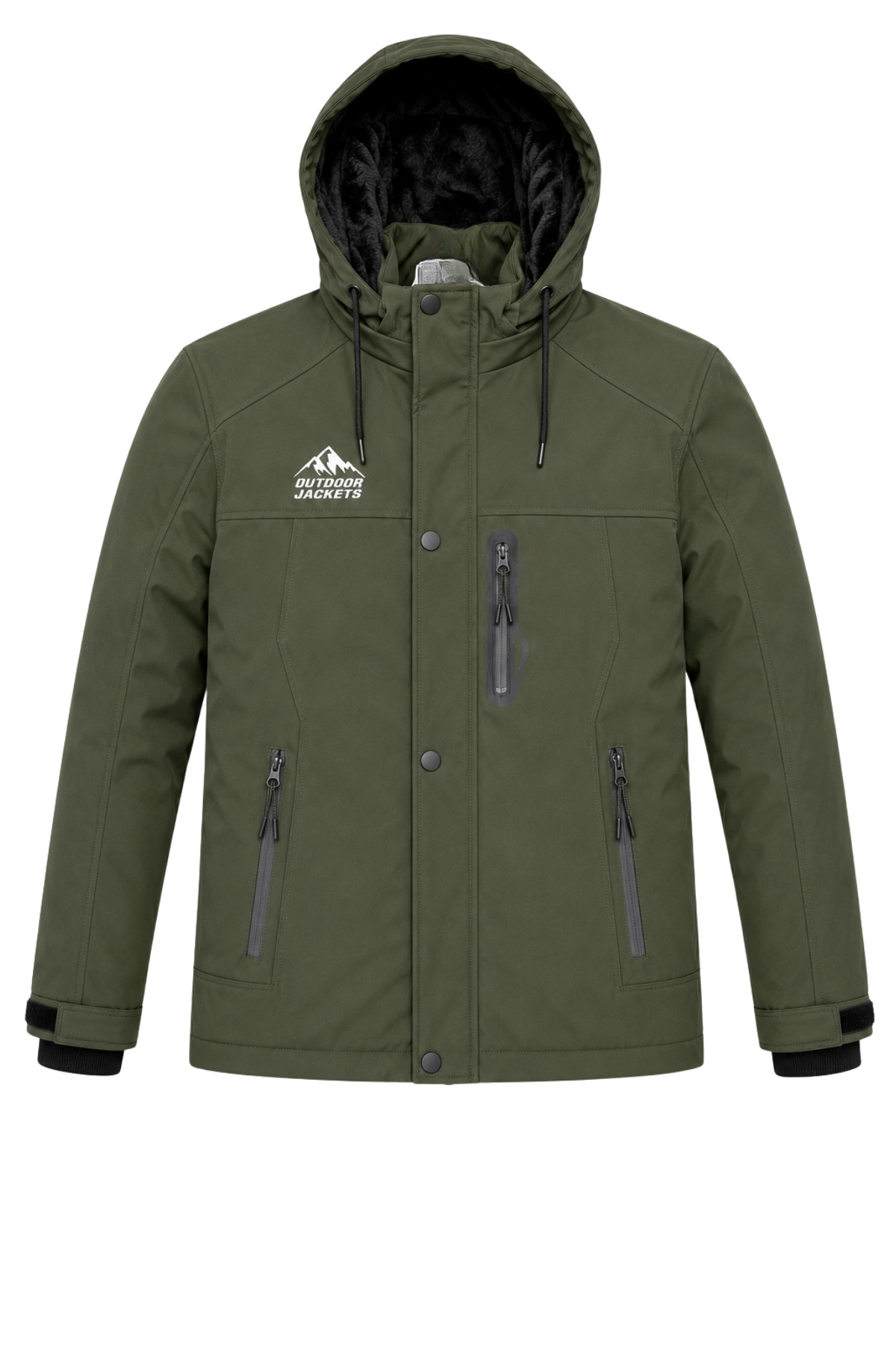 Erkek Yeşil Softshell Mont Kapüşonlu Kışlık Suya Dayanıklı Fermuarlı Cepli Outdoor Mont
