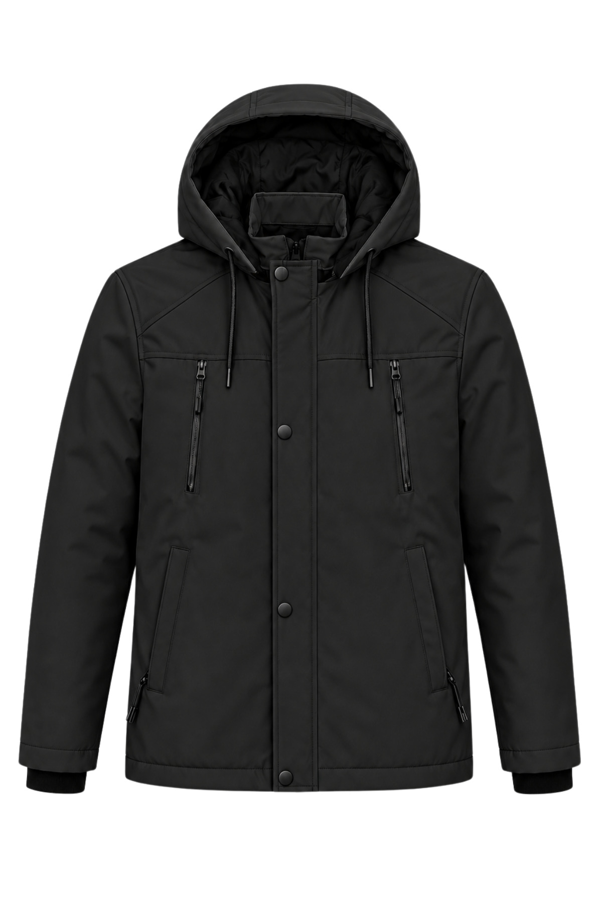 Erkek Siyah Softshell Mont Kapüşonlu Kışlık Suya Dayanıklı Fermuarlı Cepli Outdoor Mont — رنگارنگ RBSFTH012