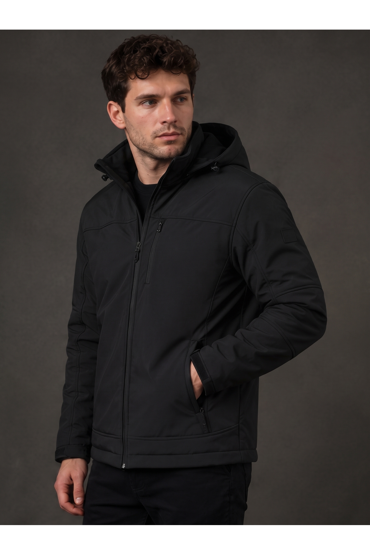 کاپشن مردانه ضد آب Polar Softshell با ۳ جیب، کاپشن ورزشی فضای باز — مشکی SM — تصویر 2 از 5