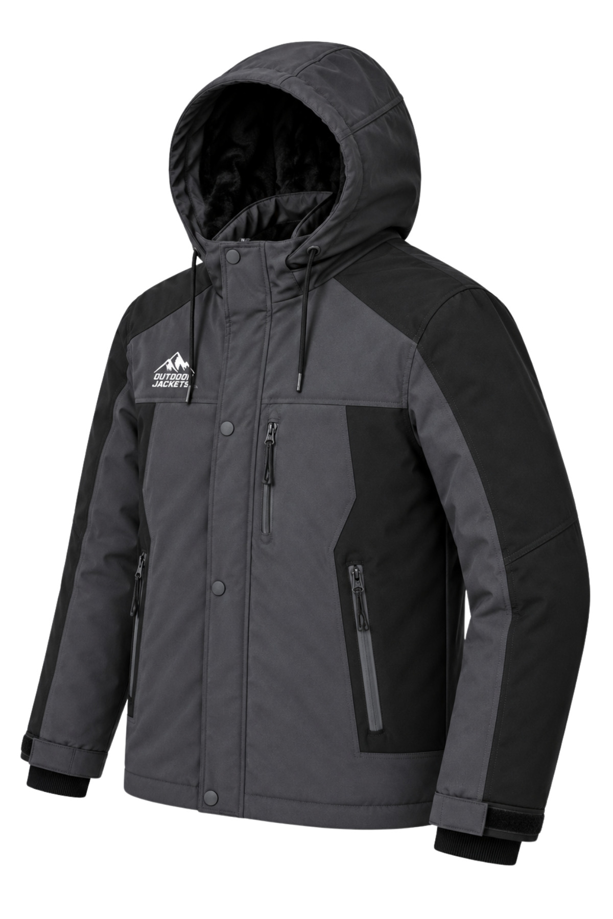 Erkek Gri Softshell Mont Kapüşonlu Kışlık Suya Dayanıklı Fermuarlı Cepli Outdoor Mont görsel 3