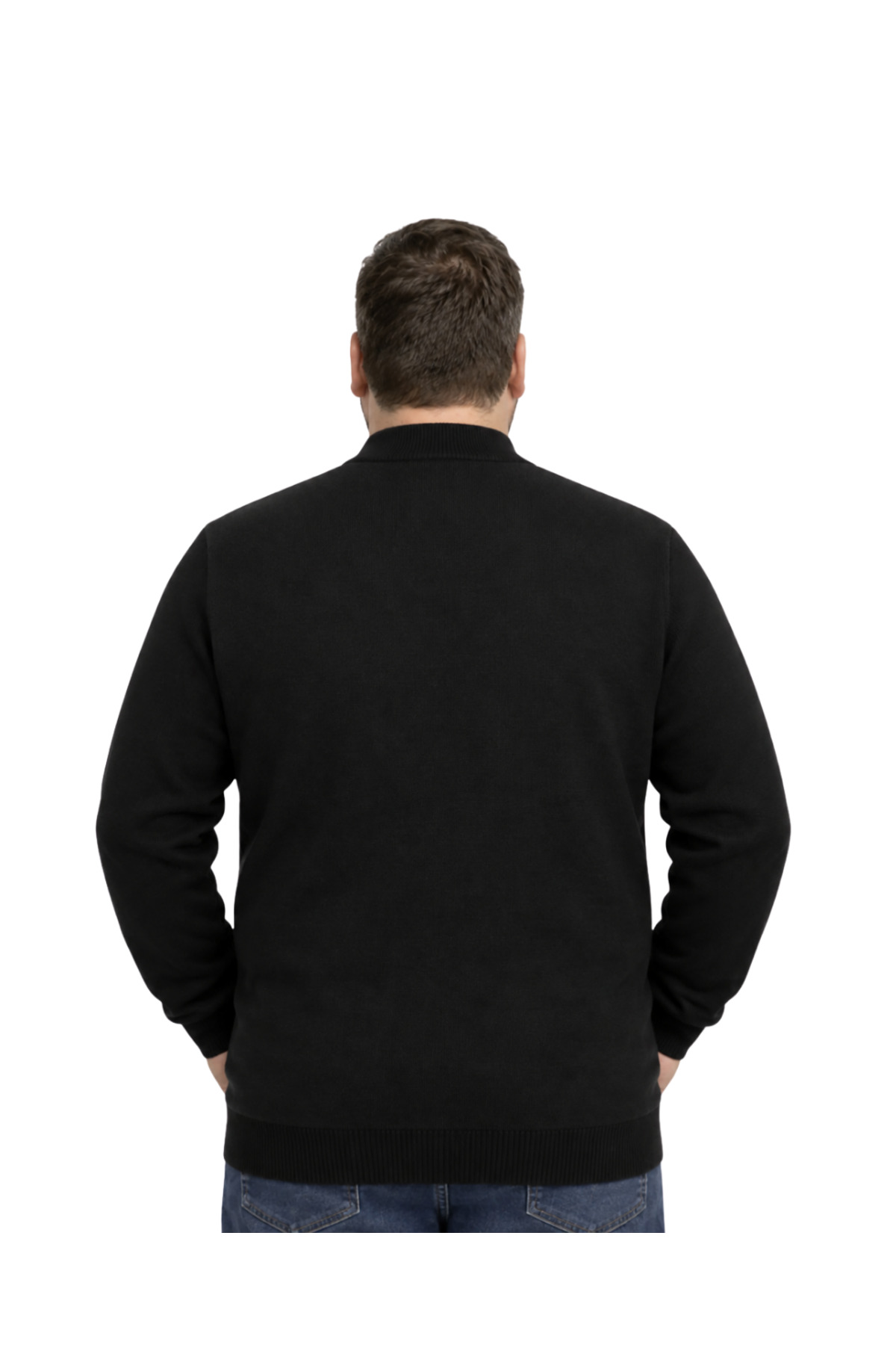 BattalModa Erkek Büyük Beden Siyah Vento Cepli Triko Hırka 3XL-4XL-5XL-6XL görsel 3