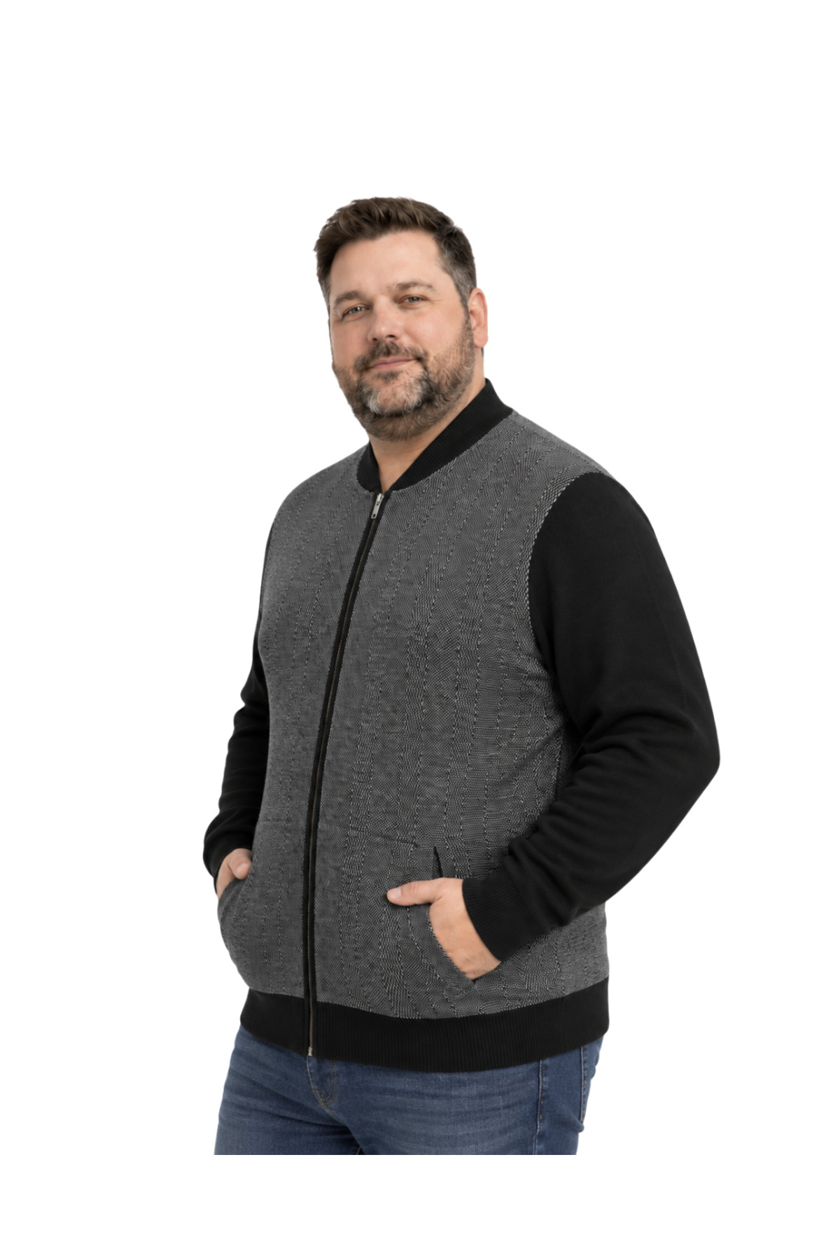 BattalModa Erkek Büyük Beden Siyah Vento Cepli Triko Hırka 3XL-4XL-5XL-6XL görsel 2