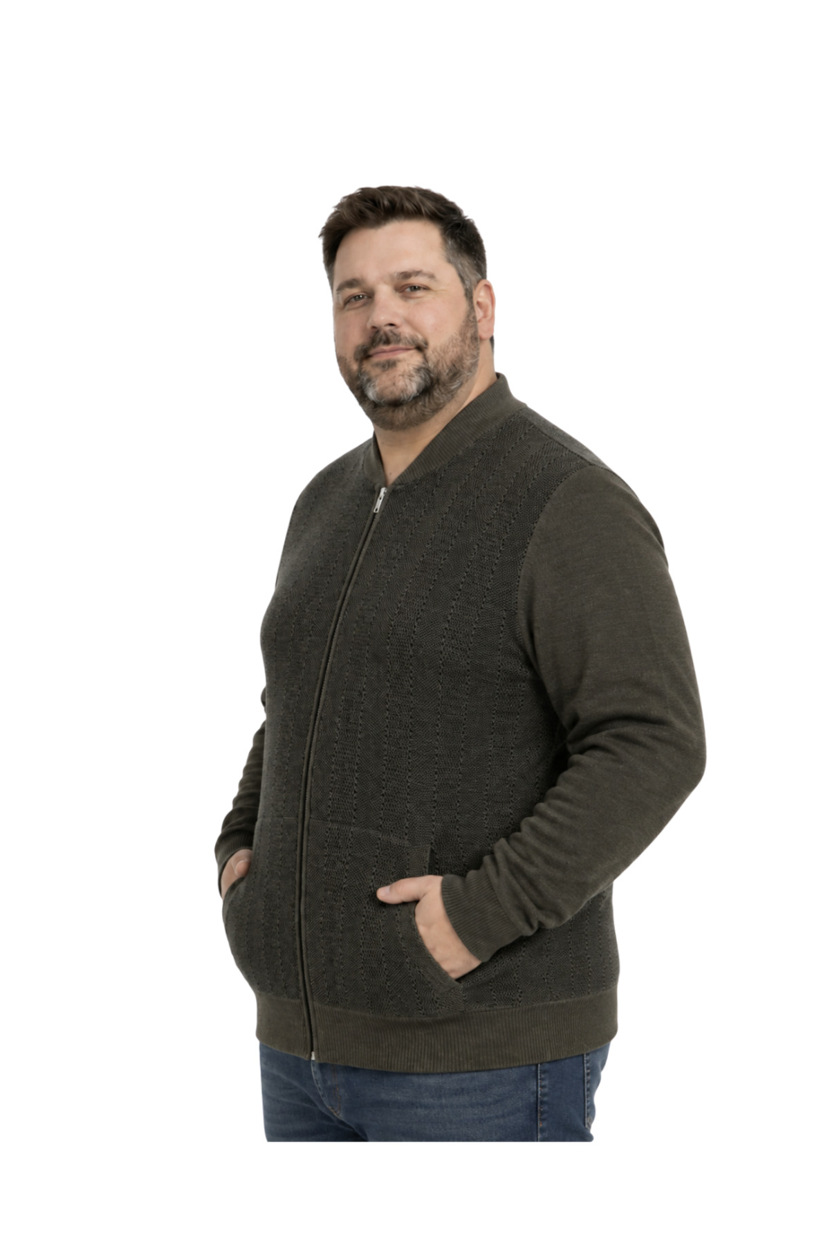 BattalModa Erkek Büyük Beden Koyu Vizon Vento Cepli Triko Hırka 3XL-4XL-5XL-6XL görsel 2