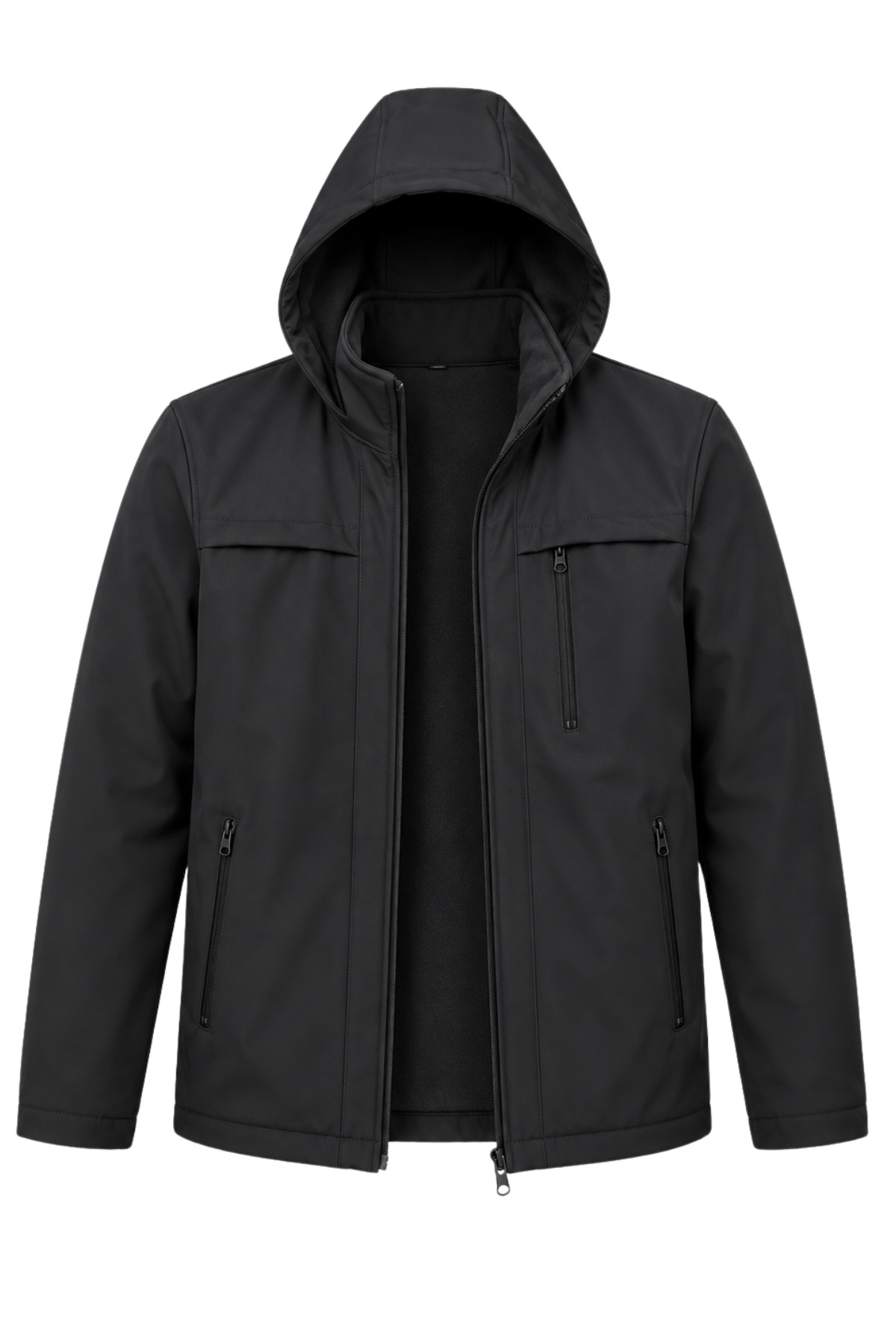 Erkek Kapüşonlu Softshell Mont Su Geçirmez Fermuarlı Cepli Mevsimlik Mont — مشکی CVPSVS58