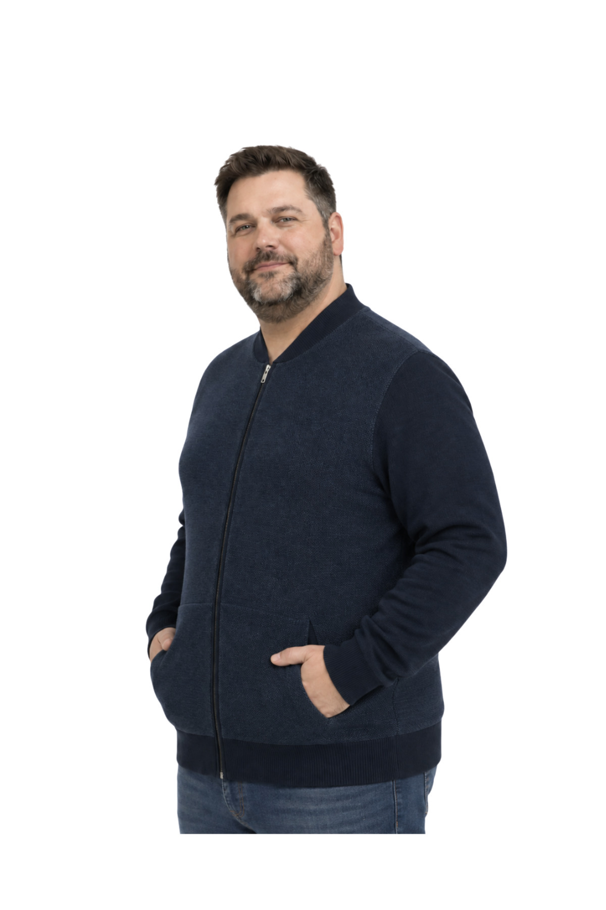 BattalModa Erkek Büyük Beden Melanj Lacivert Vento Cepli Triko Hırka 3XL-4XL-5XL-6XL görsel 2