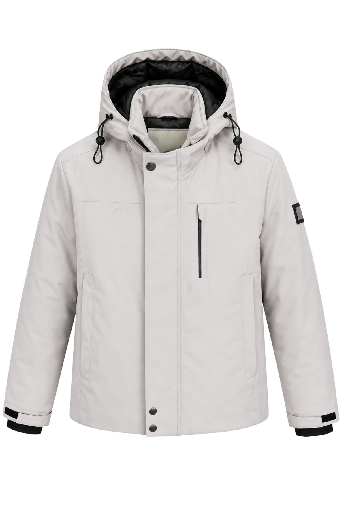 Erkek Gri Kapüşonlu Kışlık Softshell Suya Dayanıklı Fermuarlı Cepli Outdoor Mont - Beyaz