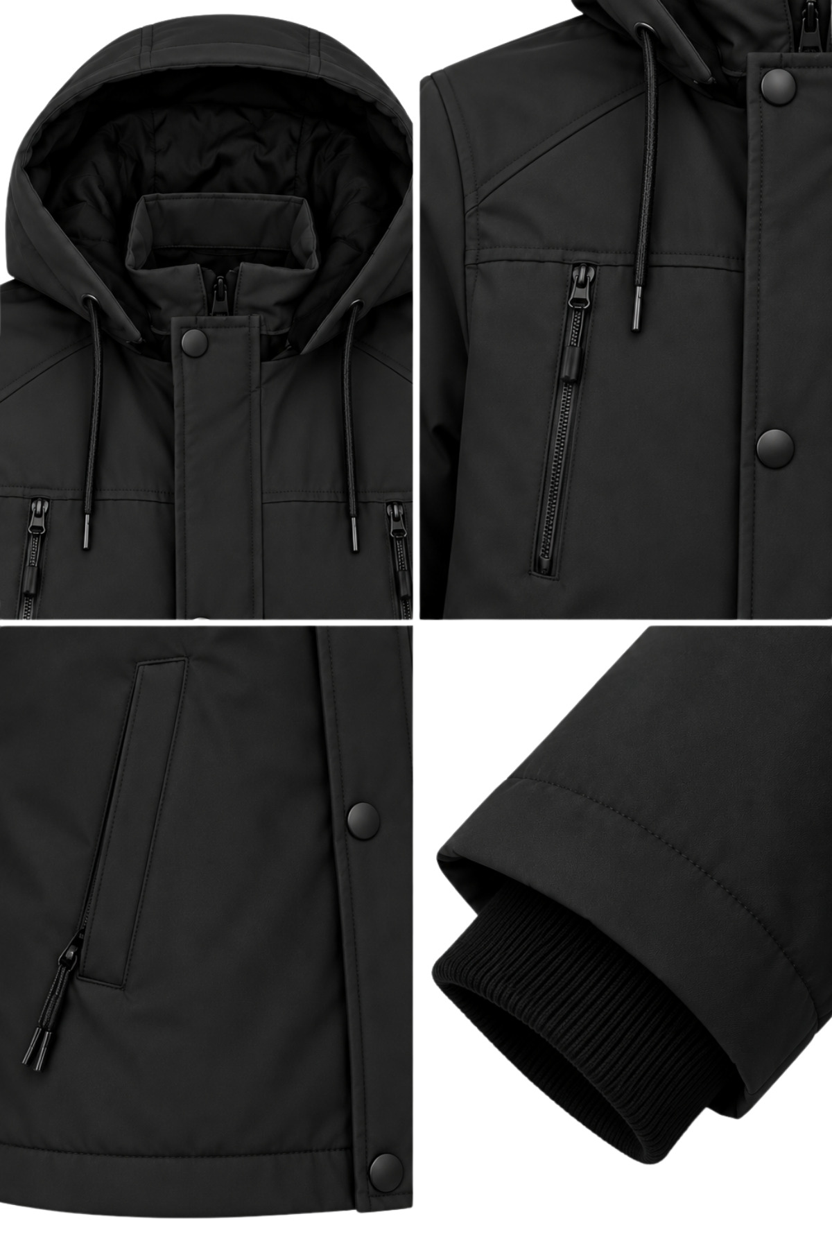 Erkek Siyah Softshell Mont Kapüşonlu Kışlık Suya Dayanıklı Fermuarlı Cepli Outdoor Mont — رنگارنگ RBSFTH012 — تصویر 4 از 5